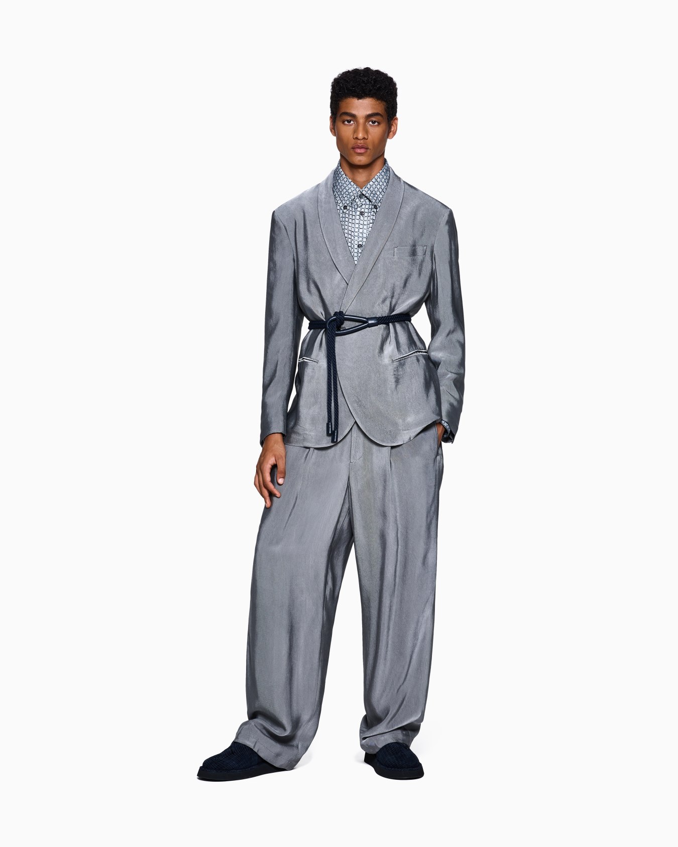 ASV viscose and silk oversized shirt with weave print Slide 2