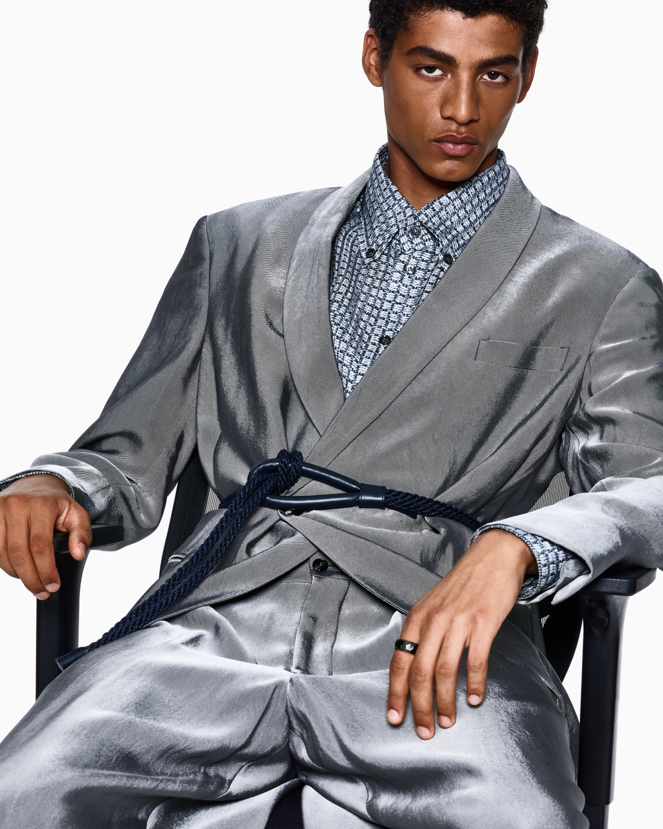 ASV viscose and silk oversized shirt with weave print Slide 4