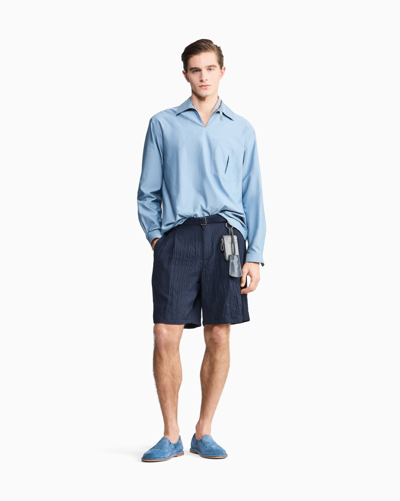Double-pleat Bermuda shorts in Lyocell and silk froissé Slide 1