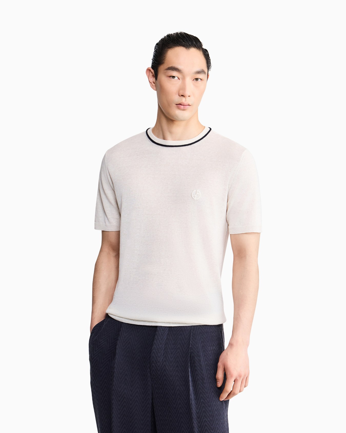 Pull à col rond en lin et soie Diapositive 2