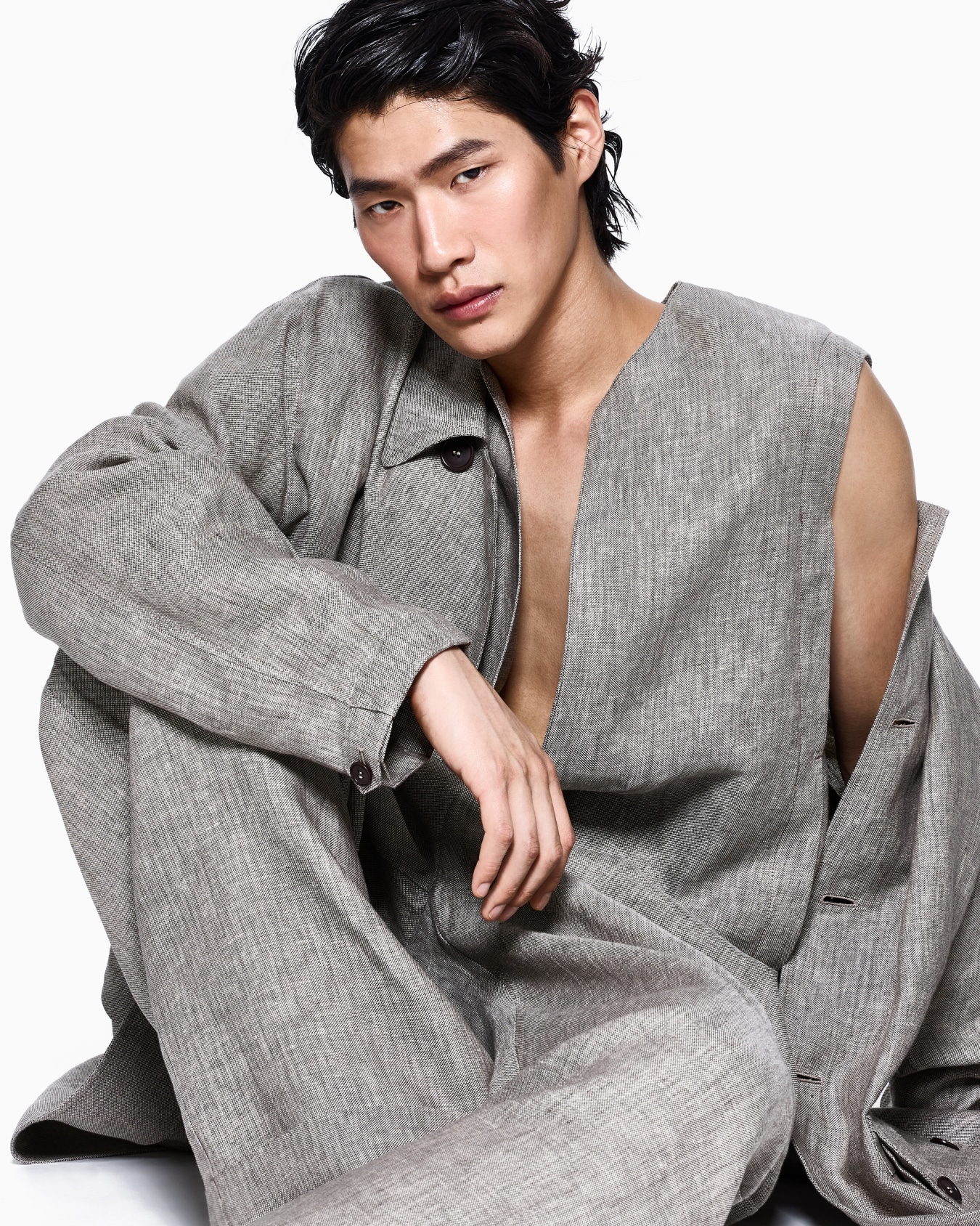 Chaquetón de lino jaspeado Diapositiva 4