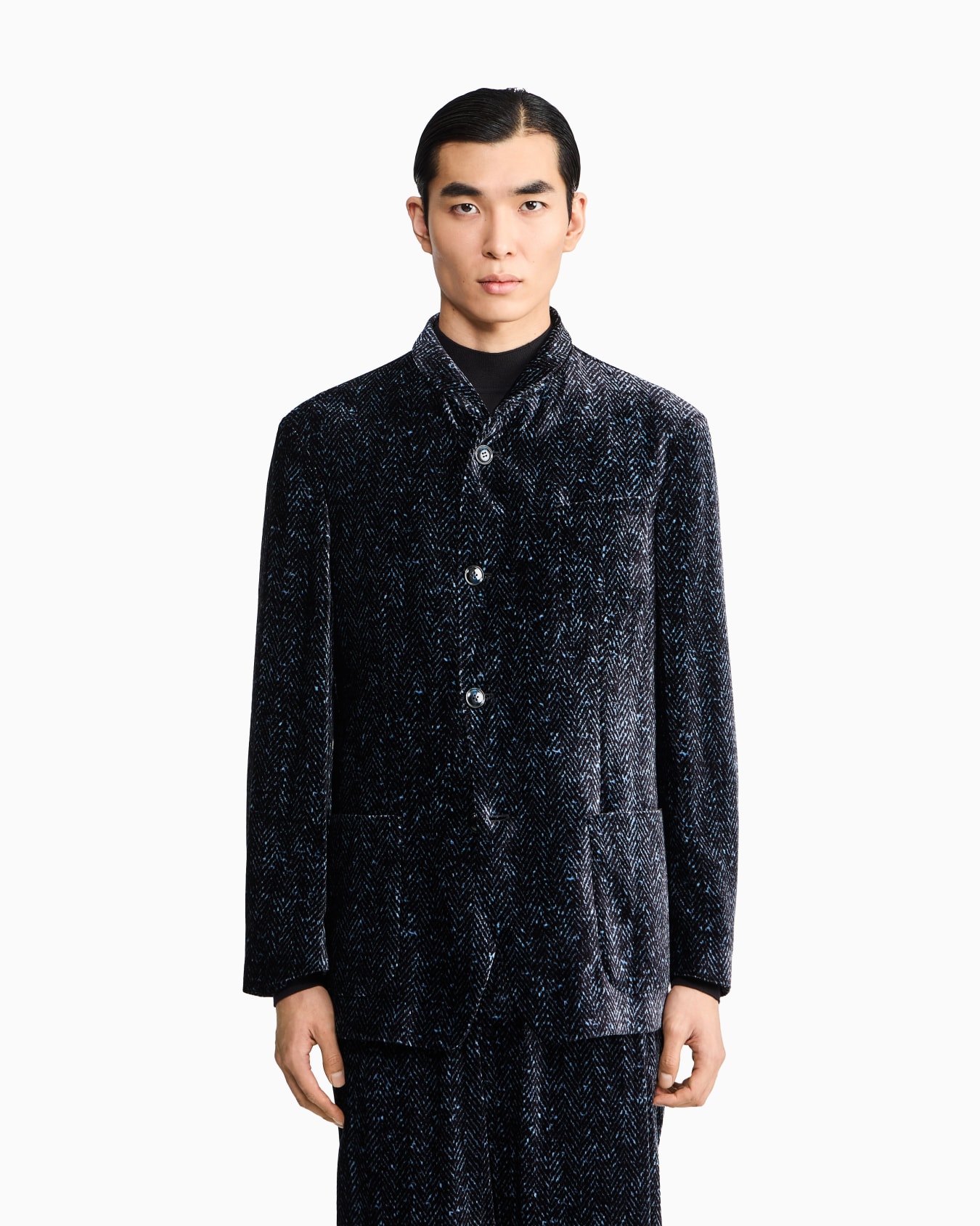 Single-breasted jacket in chevron print velvet Slide 3