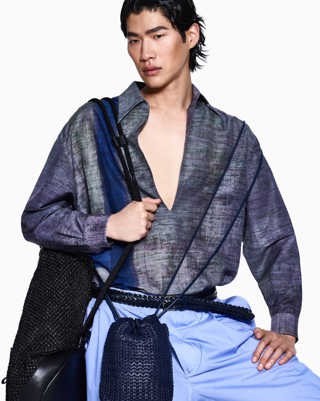 Printed cotton and silk open shirt Slide 4