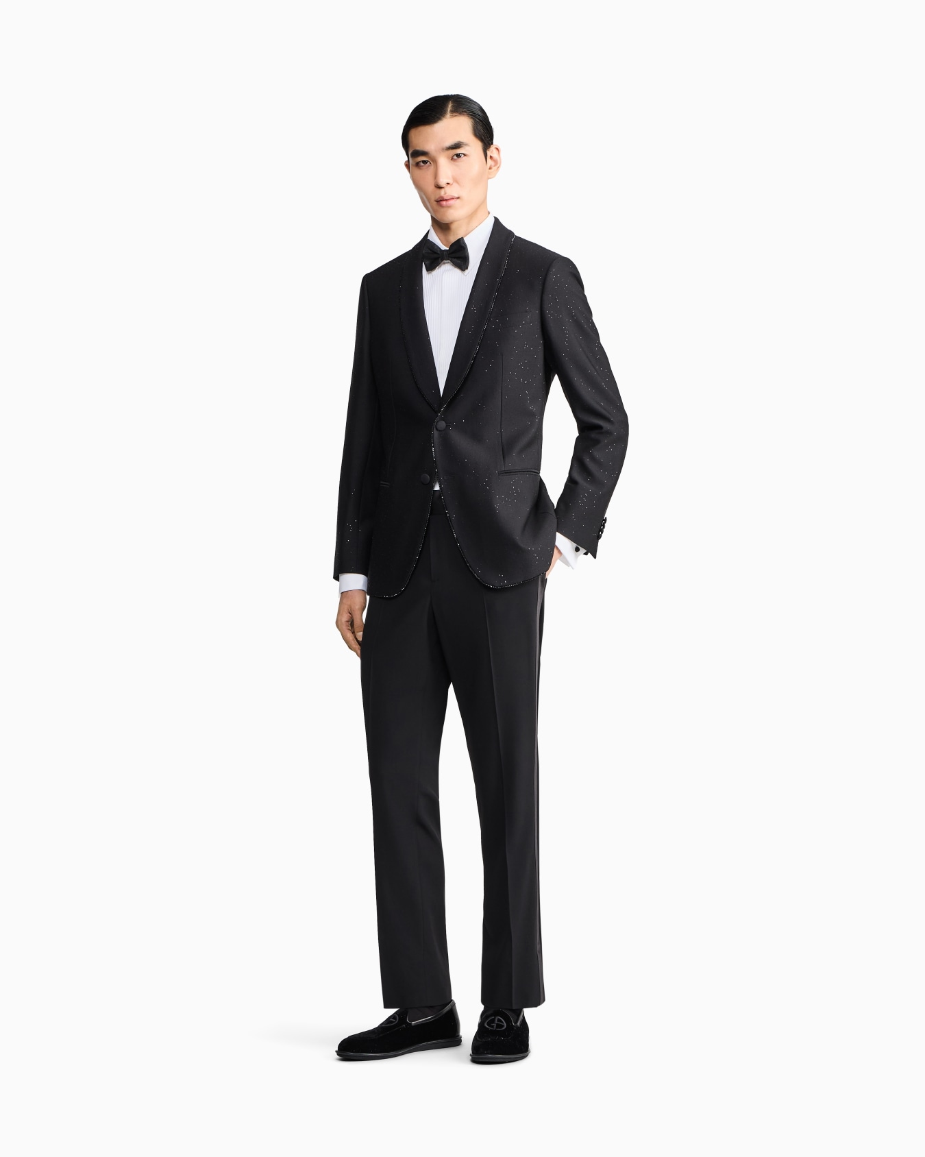 Flat front tuxedo trousers in wool crepe Slide 1