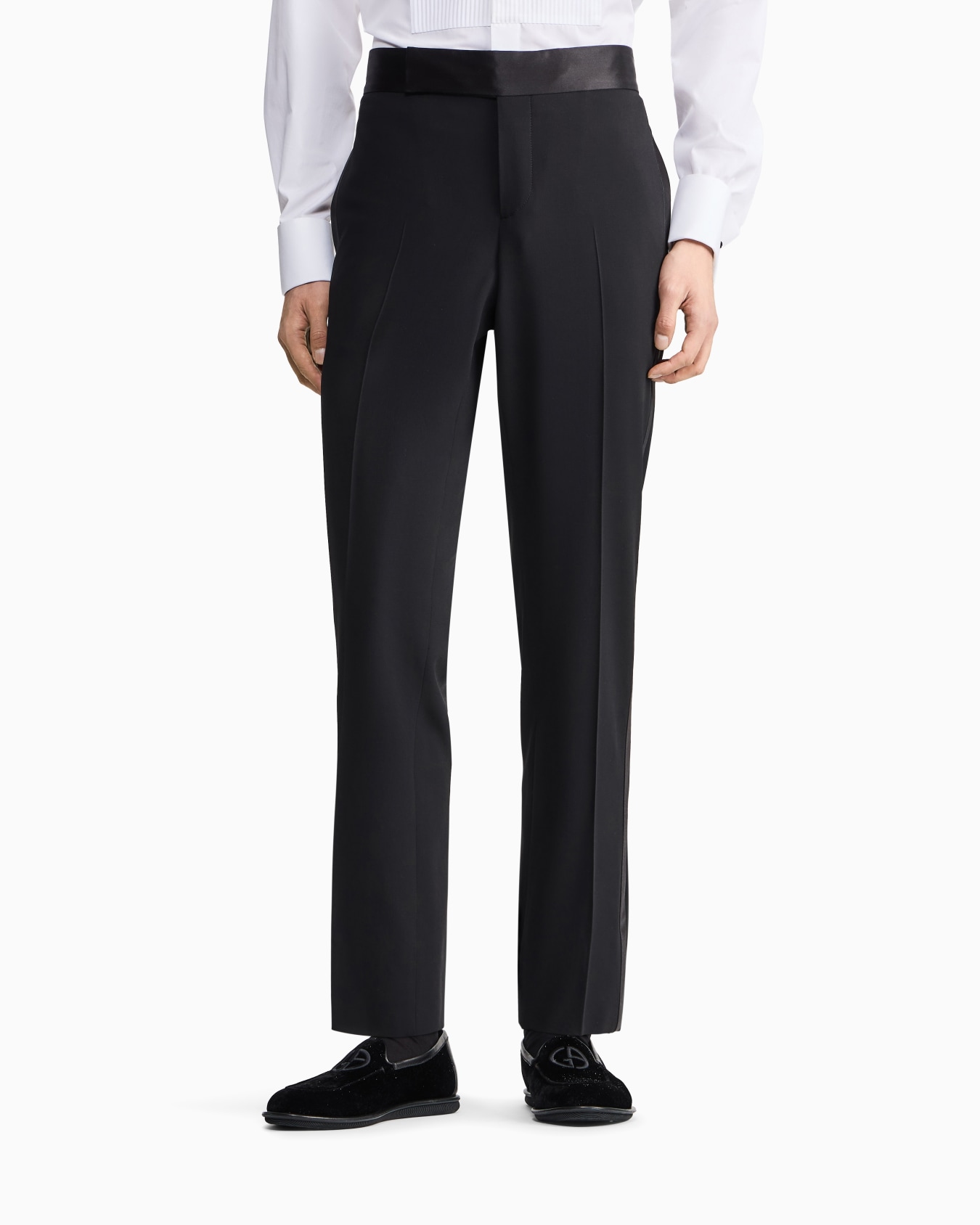 Flat front tuxedo trousers in wool crepe Slide 3