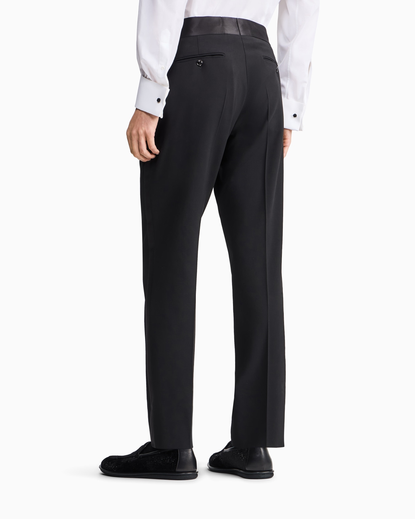 Flat front tuxedo trousers in wool crepe Slide 2
