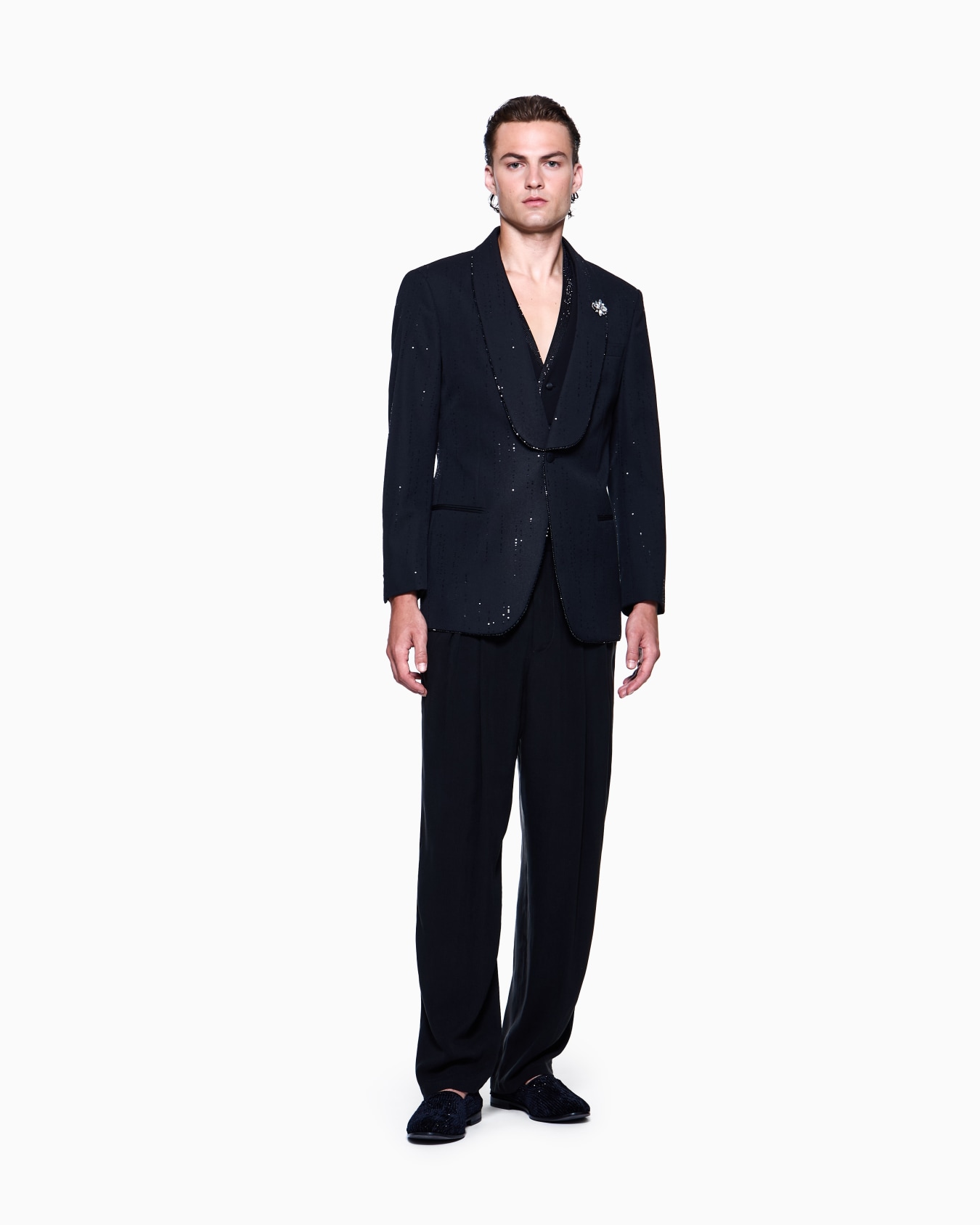 Veste de smoking à simple boutonnage gamme Soho en laine vierge avec paillettes Diapositive 1