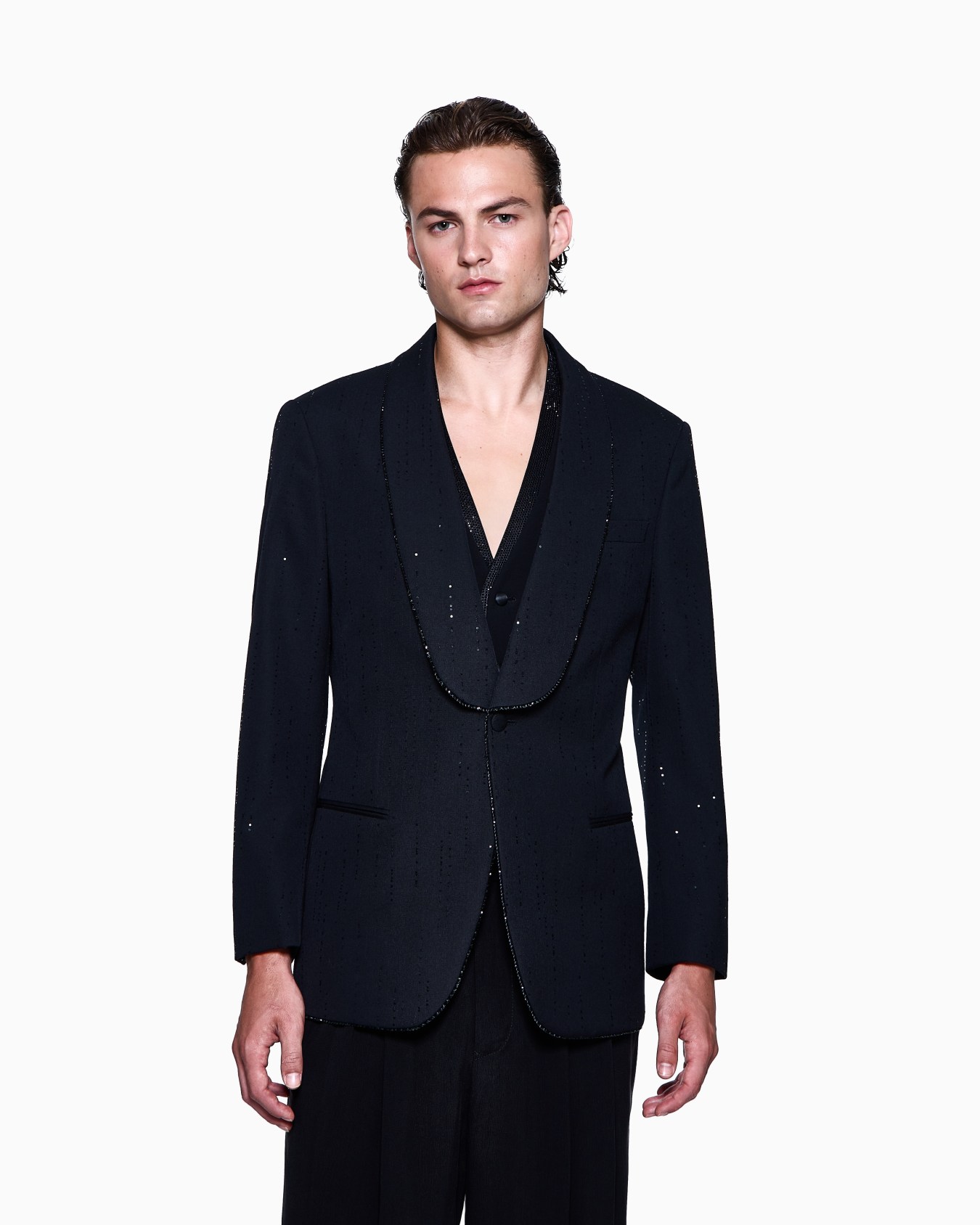 Veste de smoking à simple boutonnage gamme Soho en laine vierge avec paillettes Diapositive 3