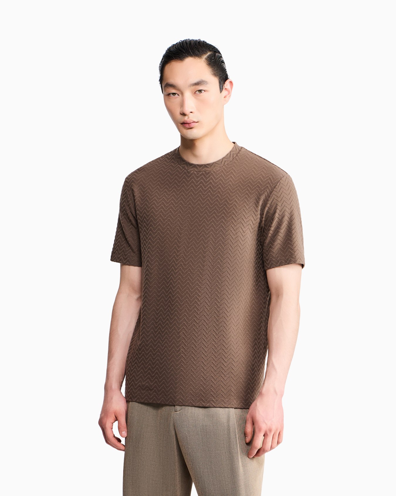 T-shirt regular fit chevron jacquard stretch virgin wool Slide 3