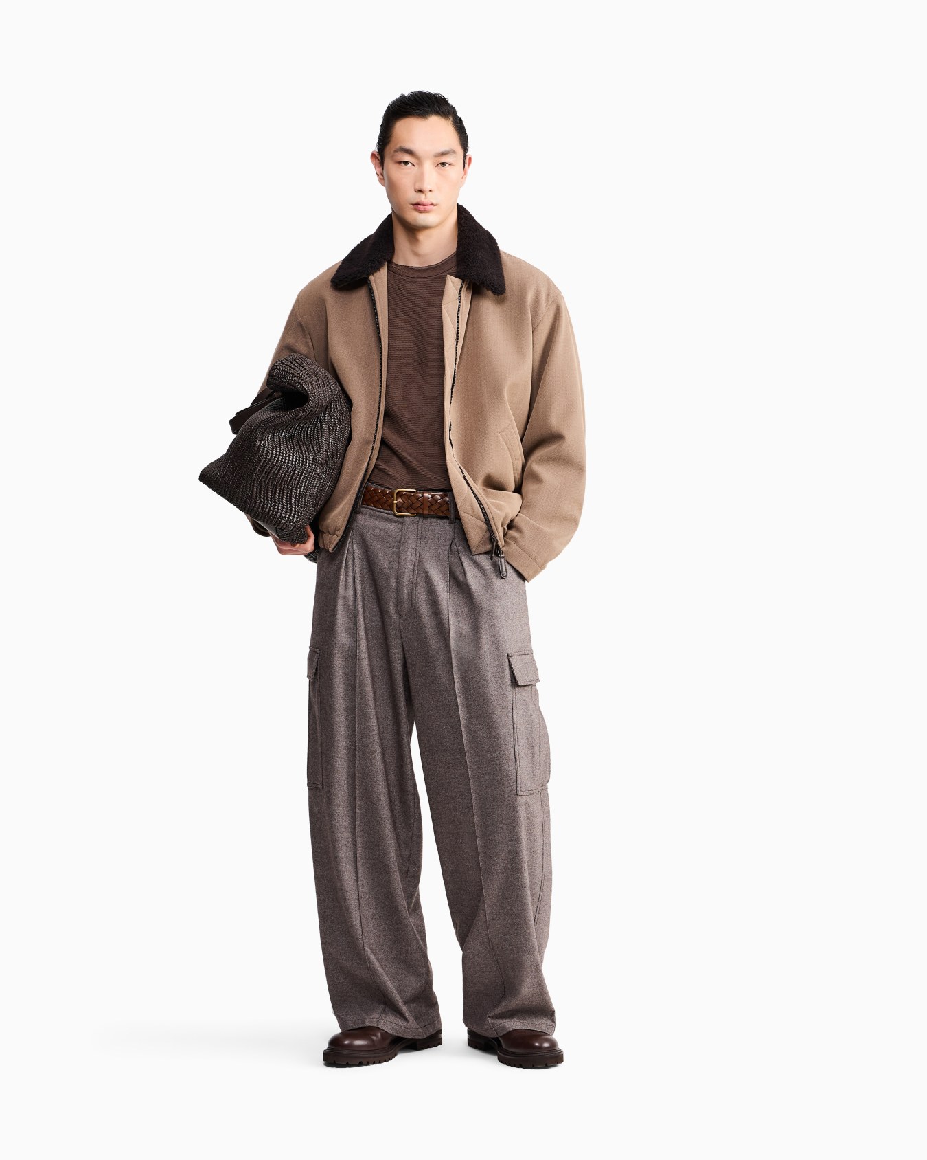Sweatshirt in textured cotton jersey with tubular flounces Slide 1