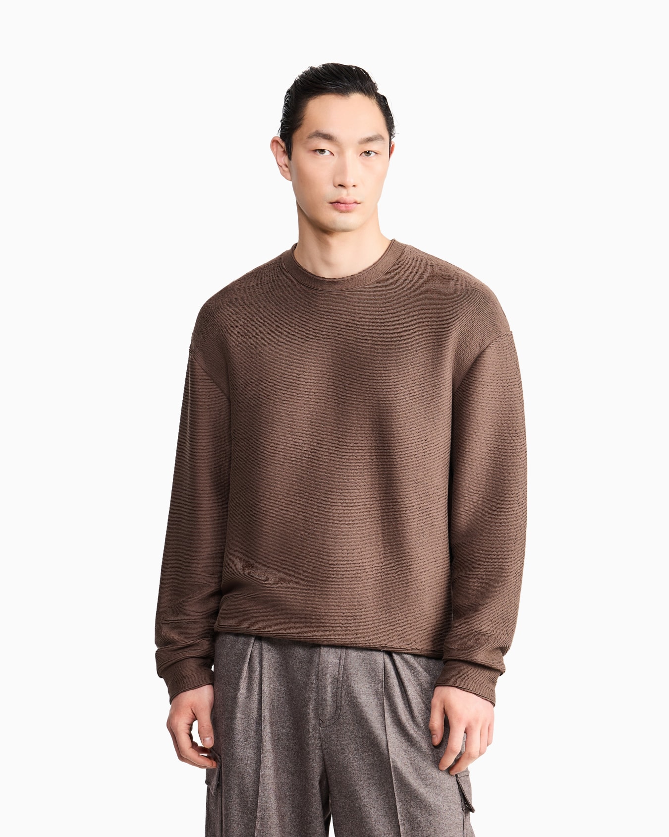 Sweatshirt in textured cotton jersey with tubular flounces Slide 3