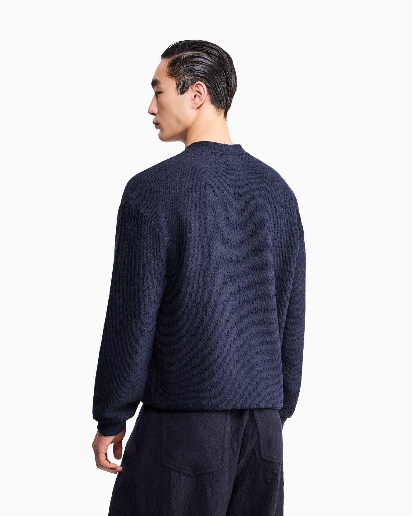 Sweatshirt in textured cotton jersey with tubular flounces Slide 5