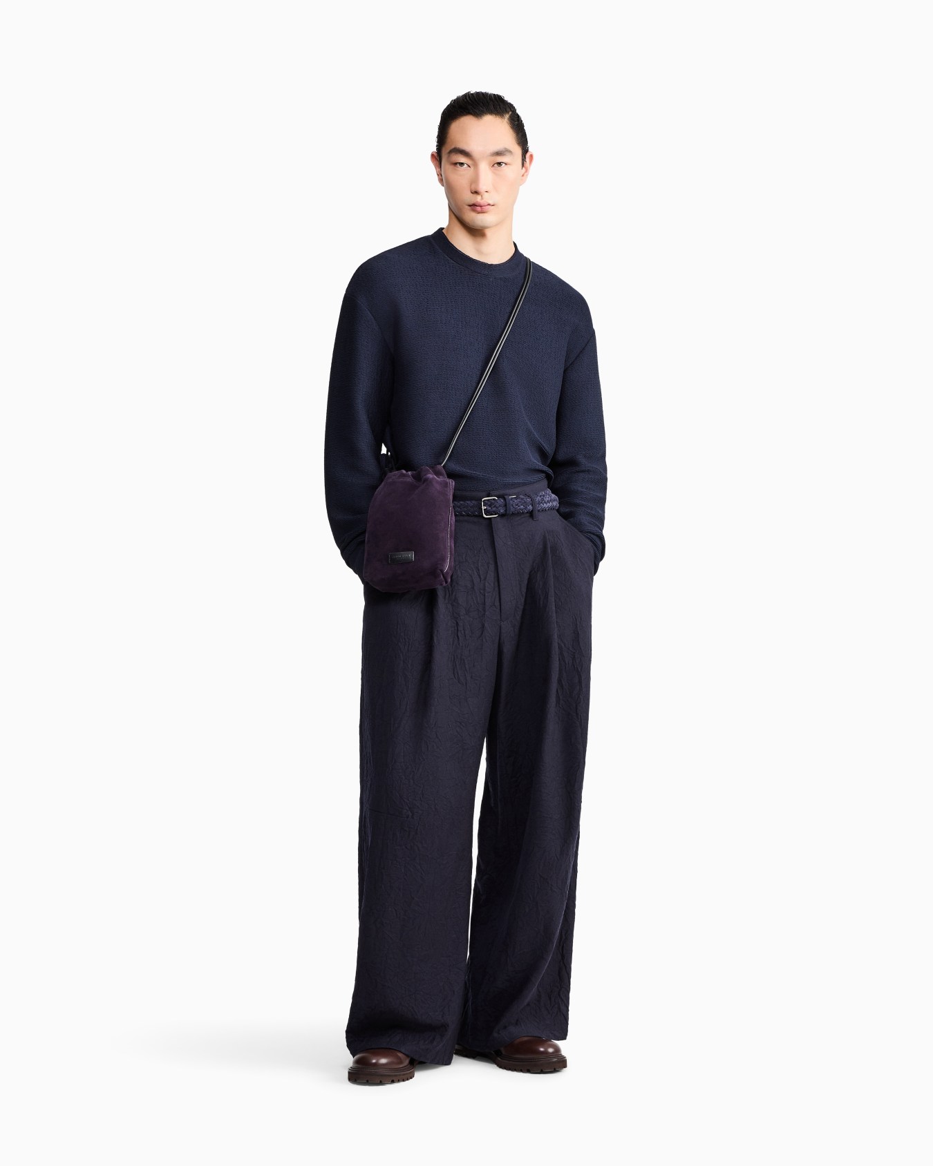 Sweatshirt in textured cotton jersey with tubular flounces Slide 1