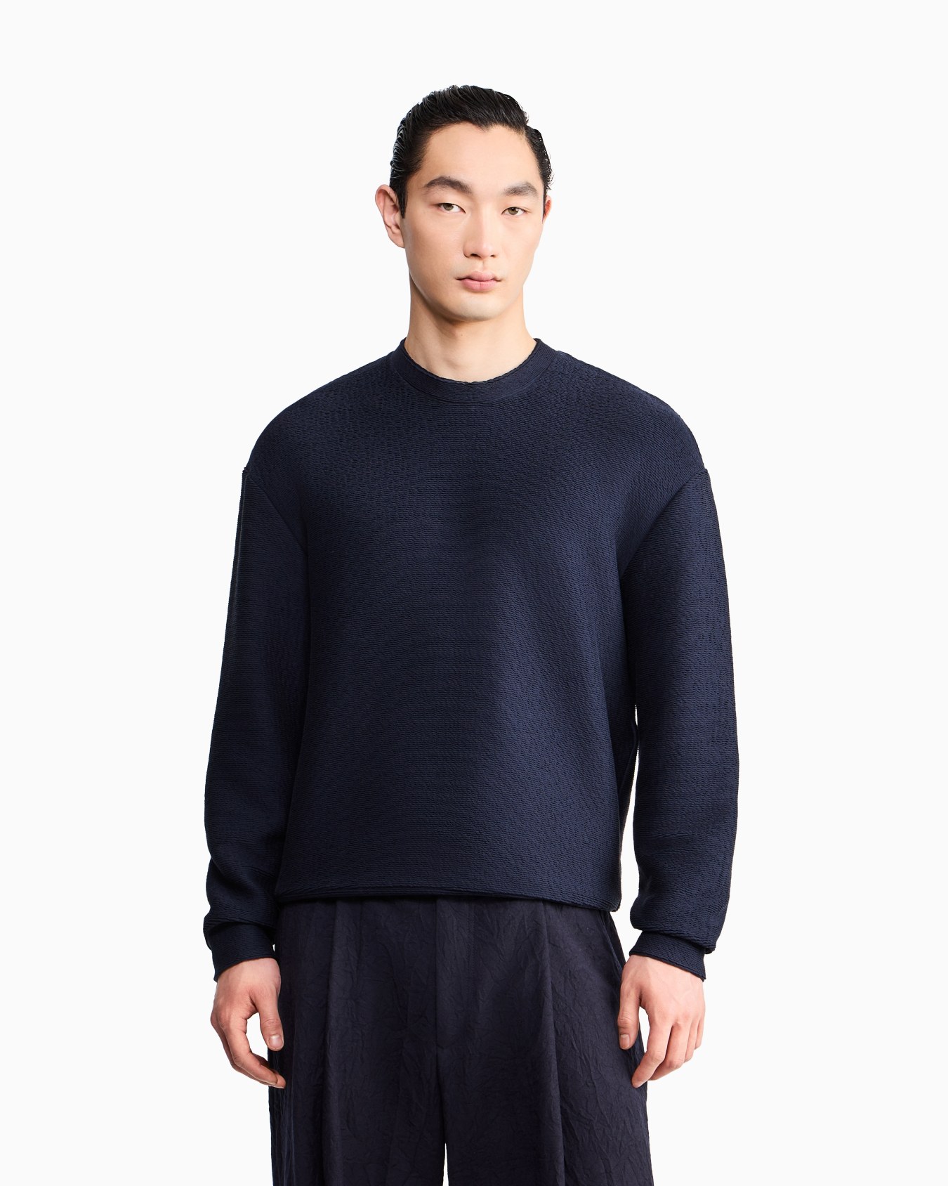 Sweatshirt in textured cotton jersey with tubular flounces Slide 3