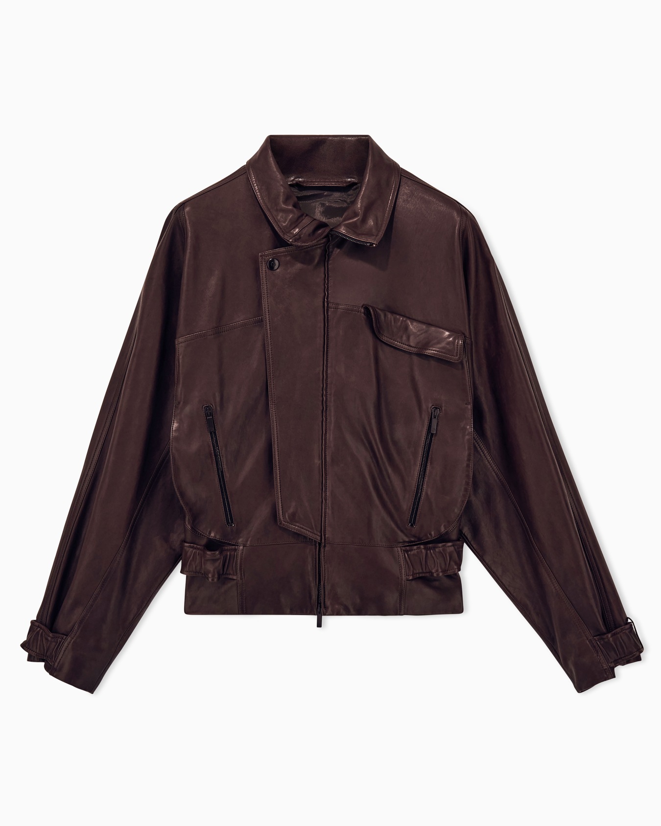 Blouson jacket oversized in leather with cupro lining Slide 0