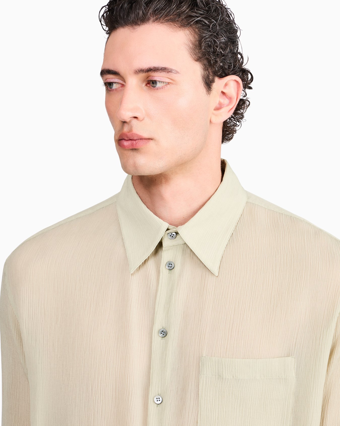 Shirt regular fit in cotton and silk blend creponne Slide 6