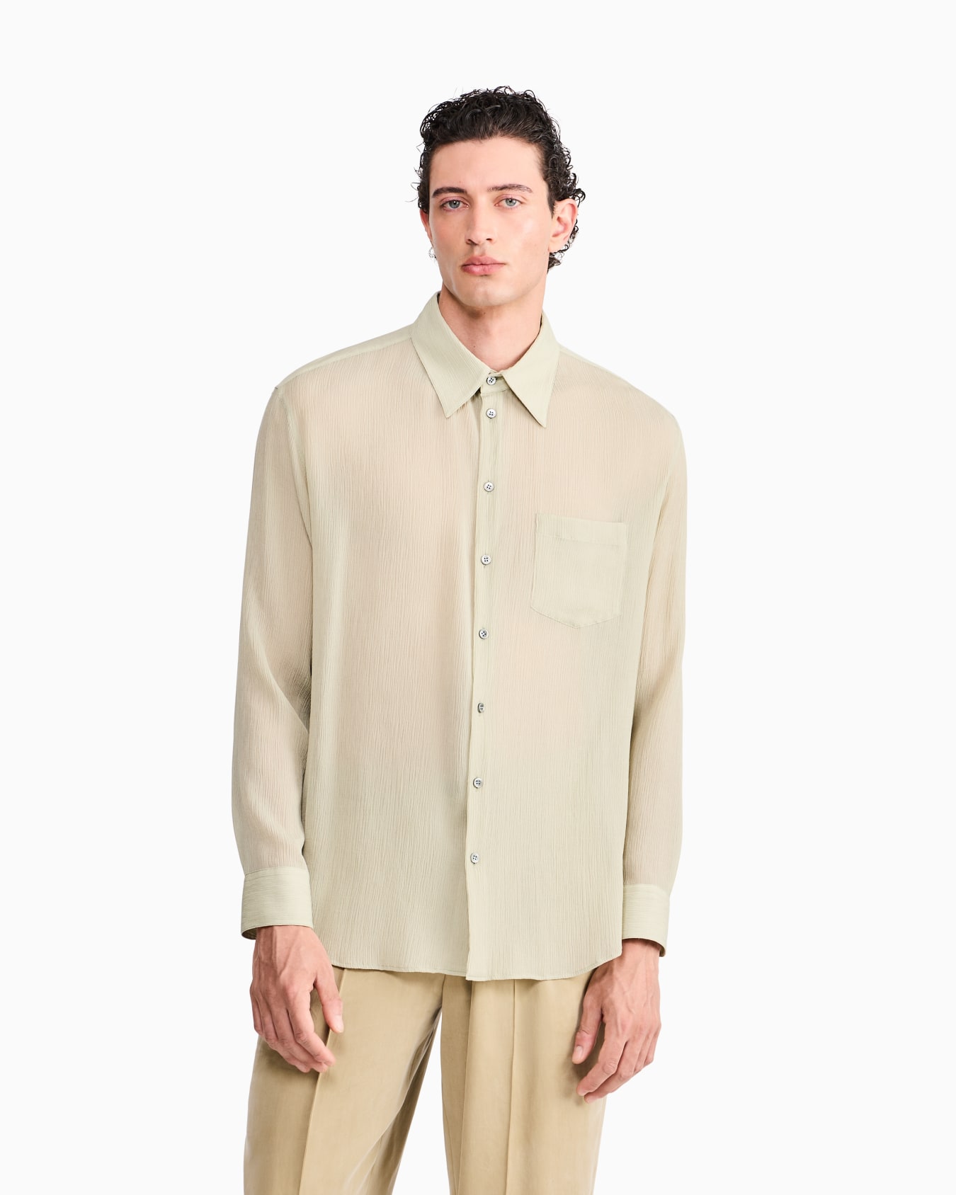 Shirt regular fit in cotton and silk blend creponne Slide 3