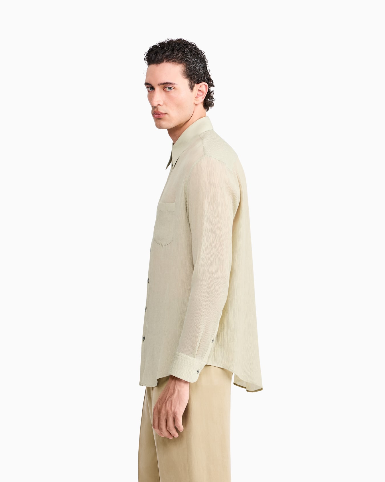 Shirt regular fit in cotton and silk blend creponne Slide 7