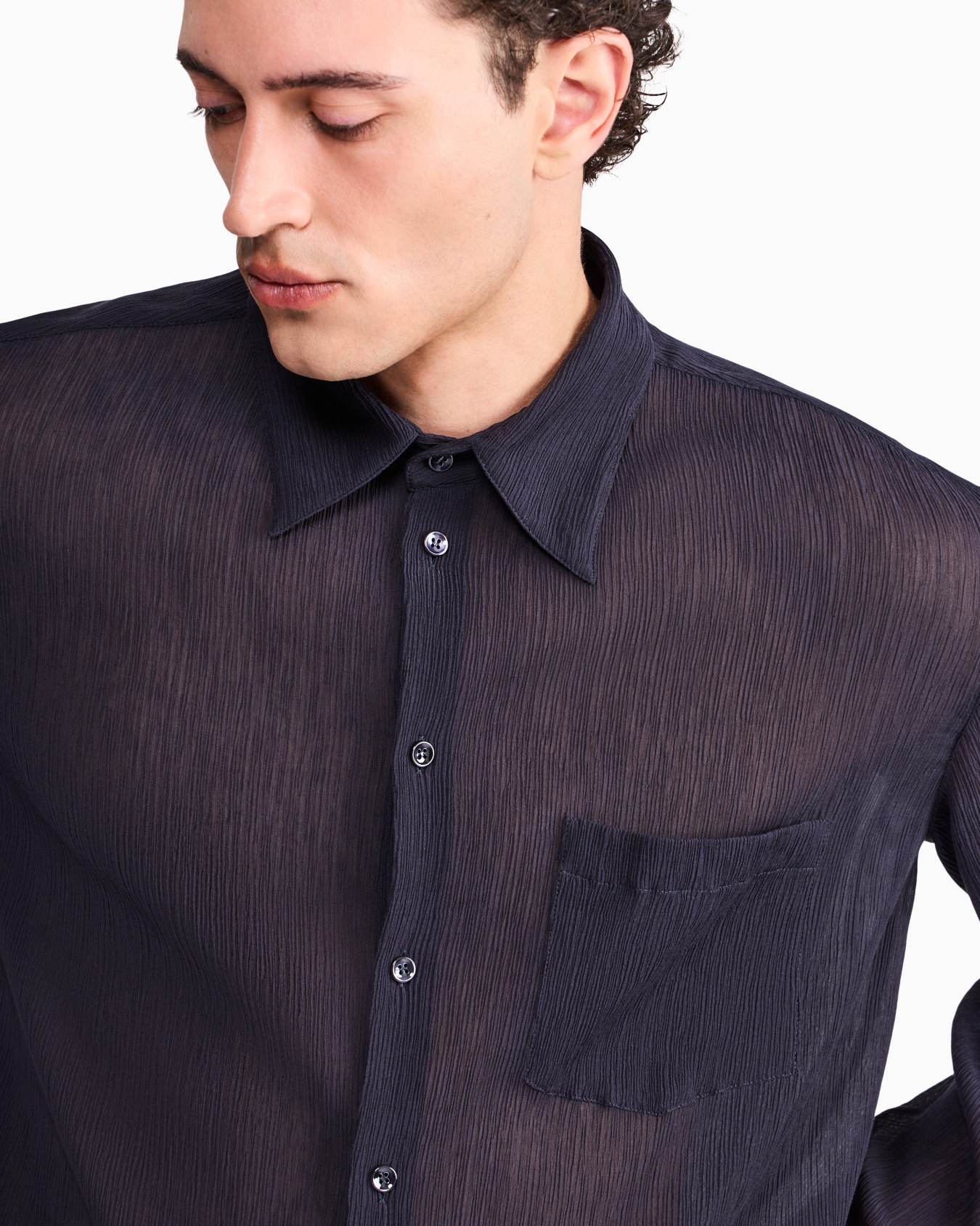 Chemise avec poche en crépon de mélange coton et soie Diapositive 6