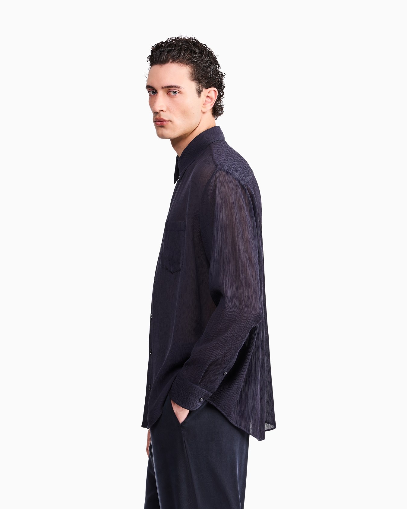 Chemise avec poche en crépon de mélange coton et soie Diapositive 7