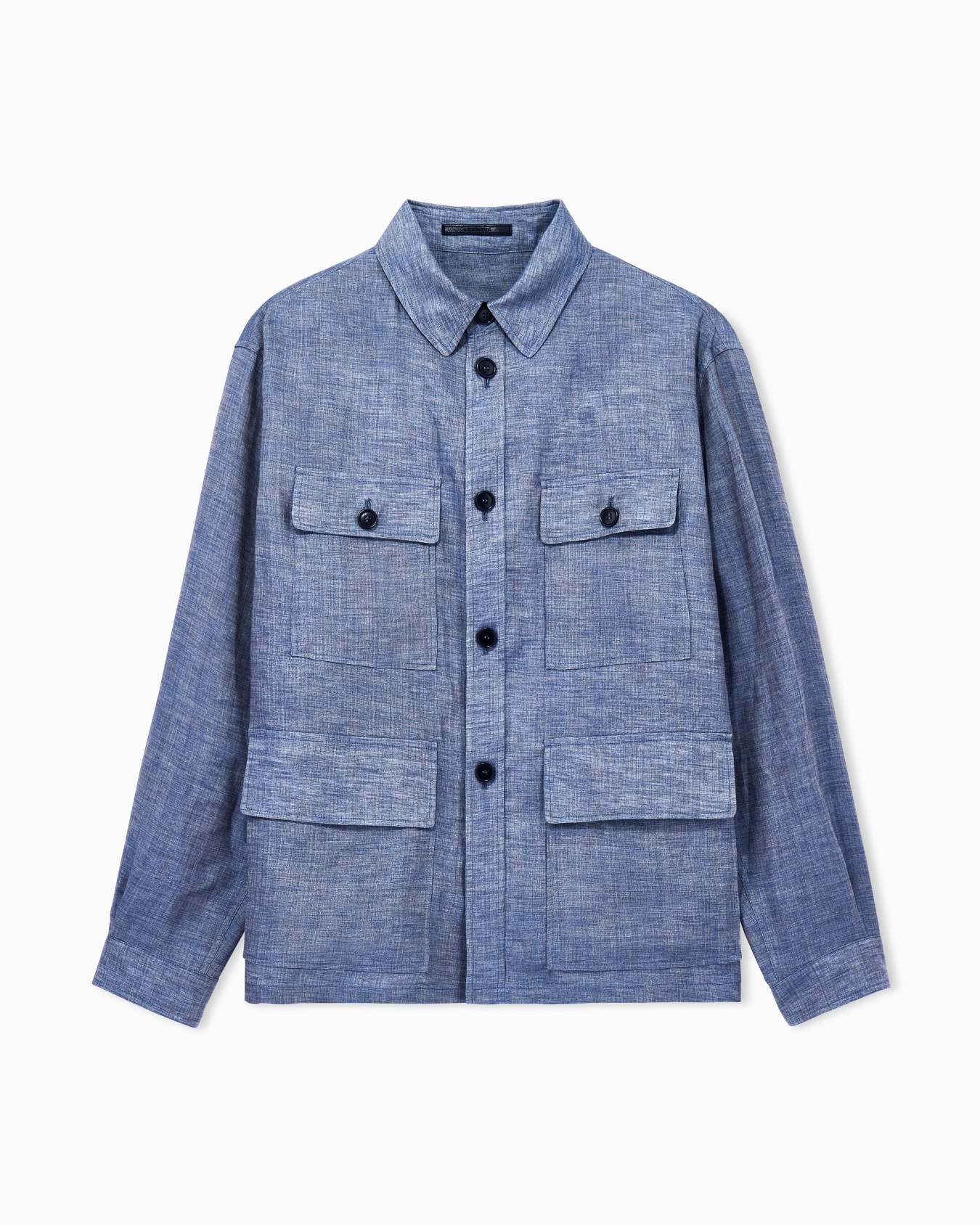 Shirt jacket with oversized fit in iridescent yarn-dyed linen Slide 0
