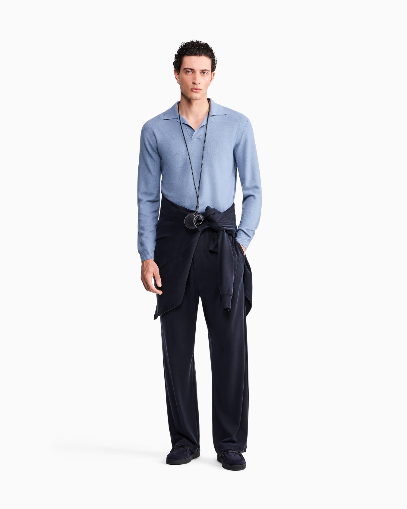 Polo en maille nid d'abeille de laine vierge Diapositive 1