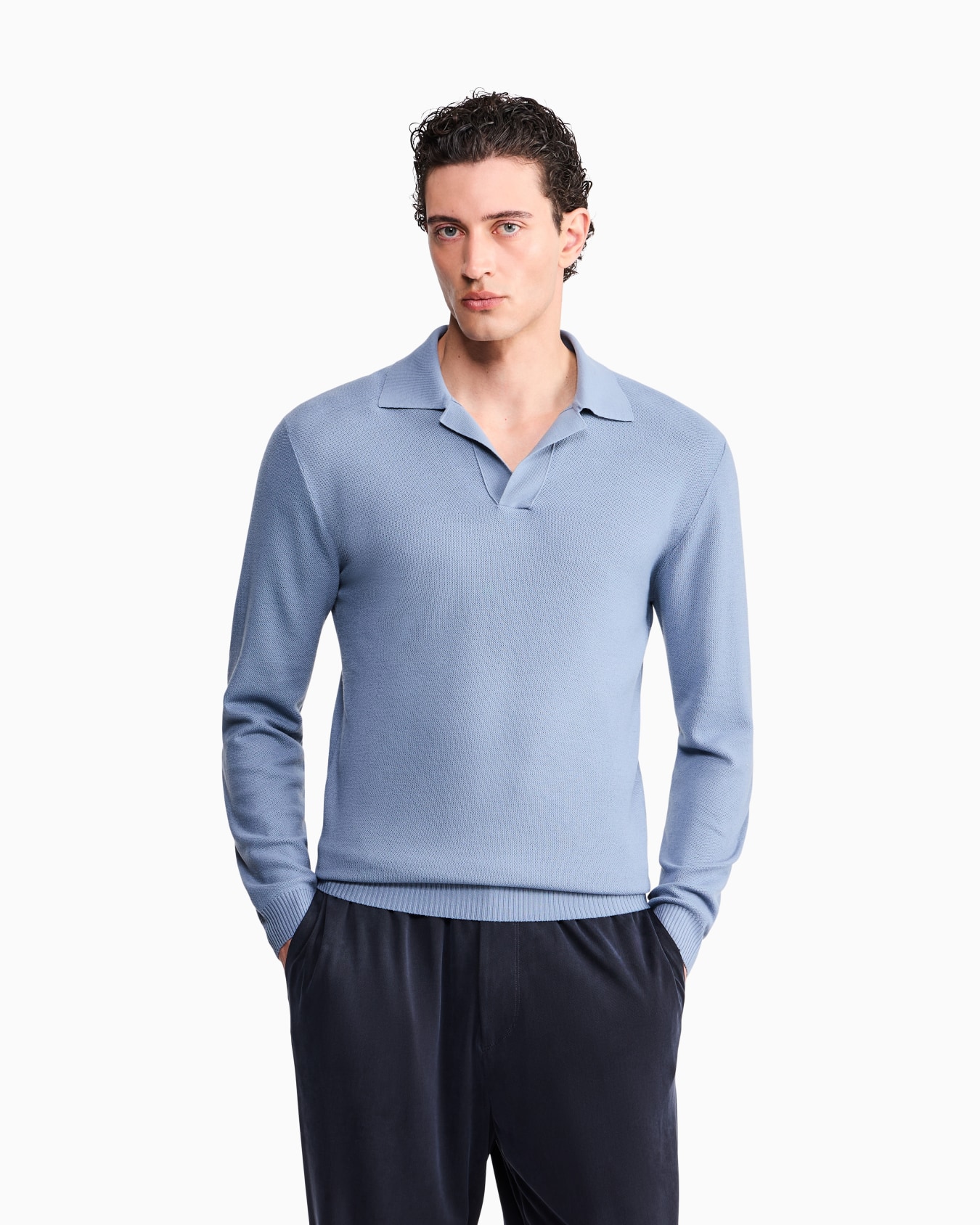 Polo en maille nid d'abeille de laine vierge Diapositive 3