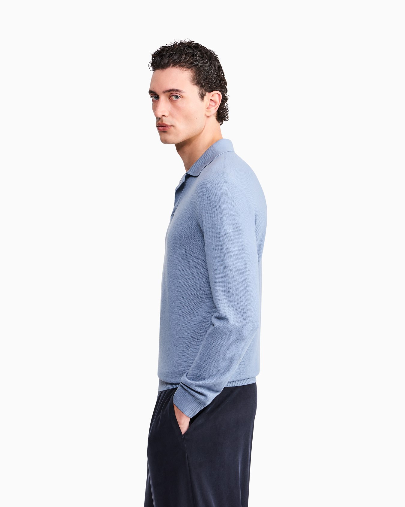 Knit polo regular fit honeycomb stitch virgin wool Slide 7