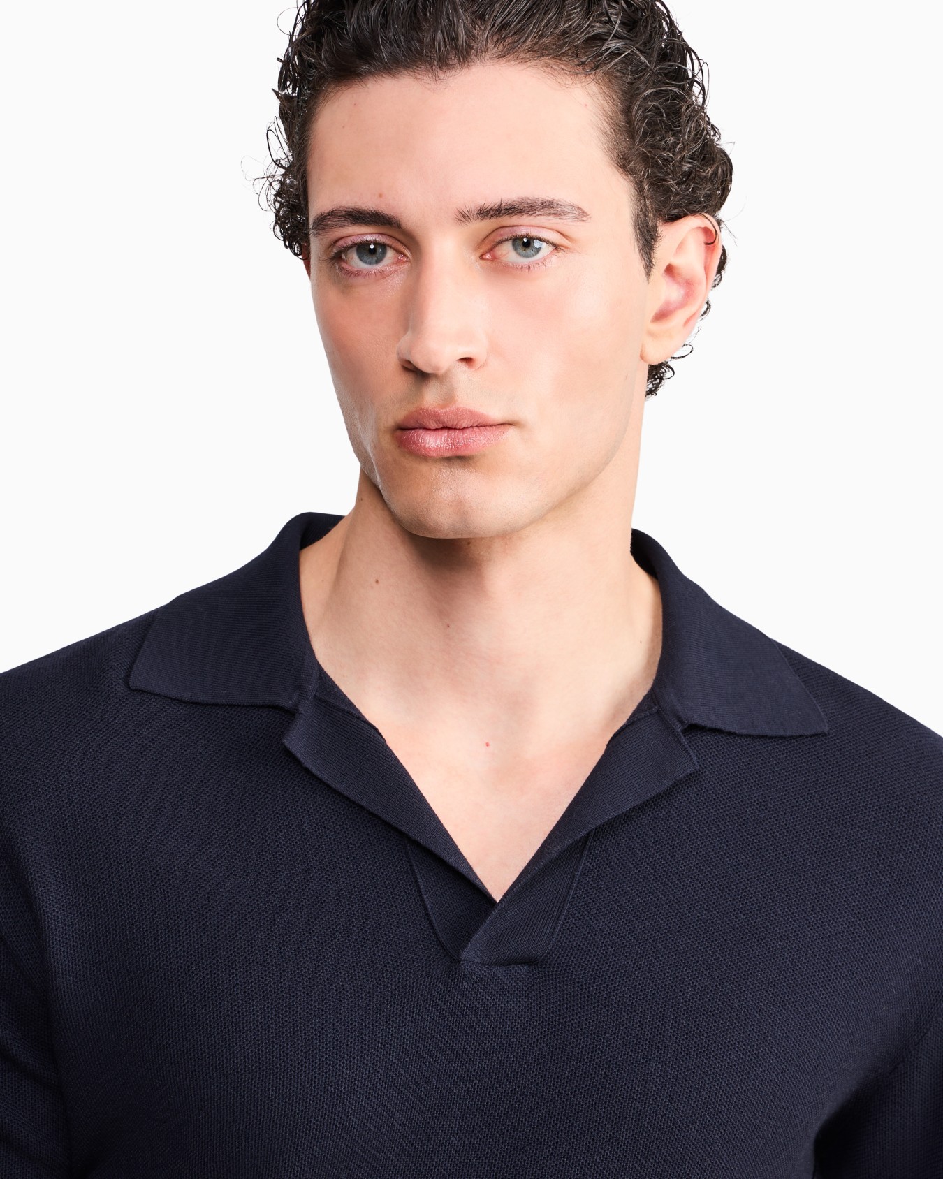 Knit polo regular fit honeycomb stitch virgin wool Slide 6