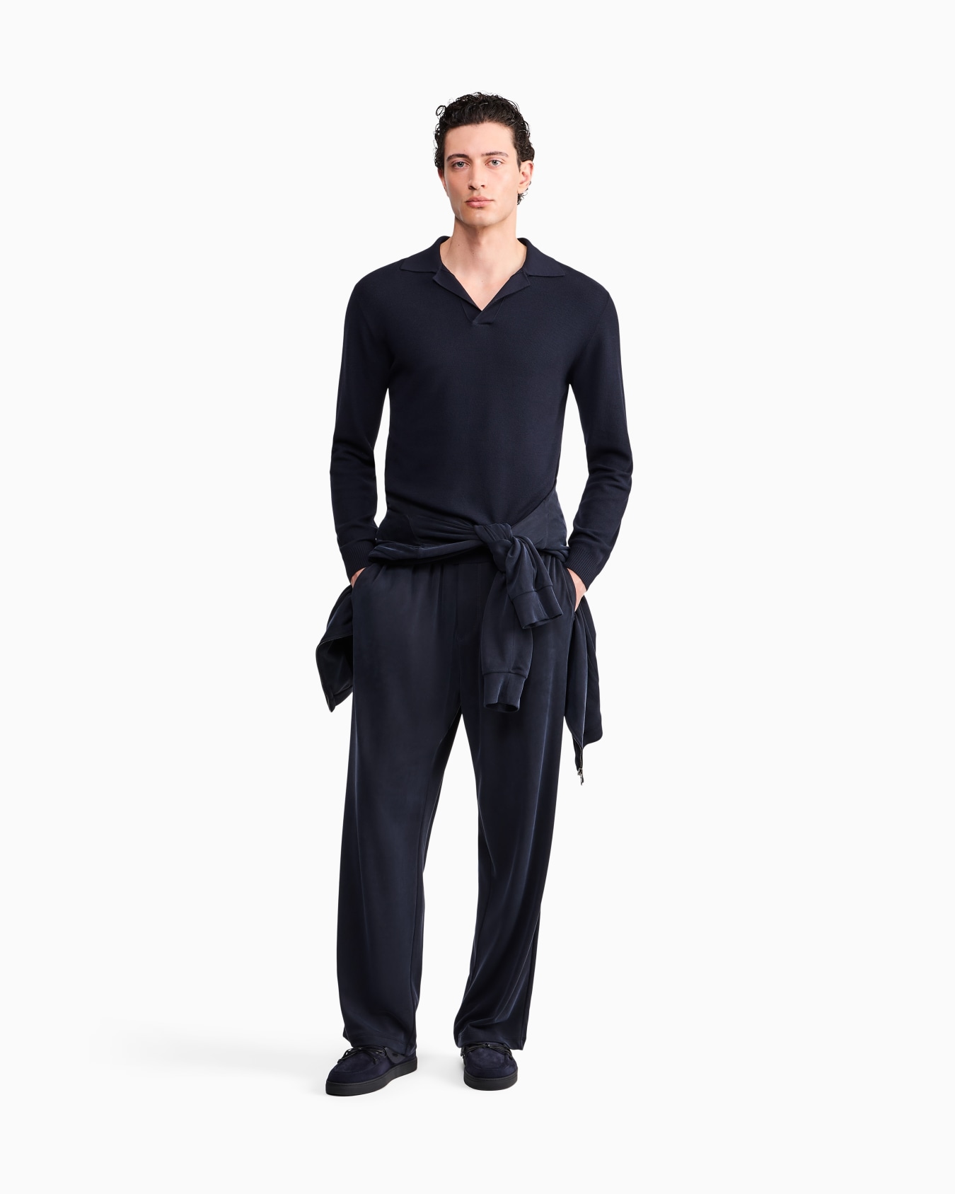 Polo en maille nid d'abeille de laine vierge Diapositive 1