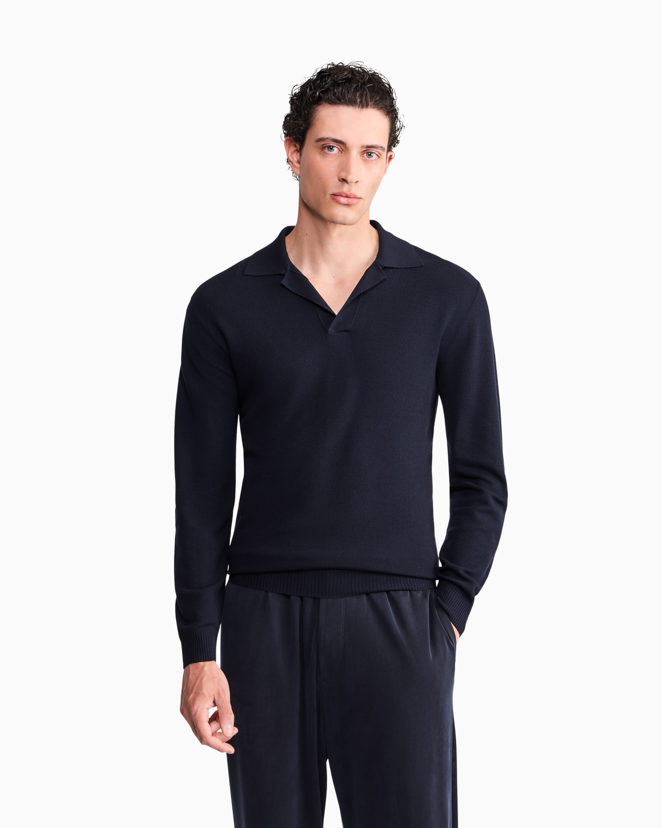 Polo en maille nid d'abeille de laine vierge Diapositive 3