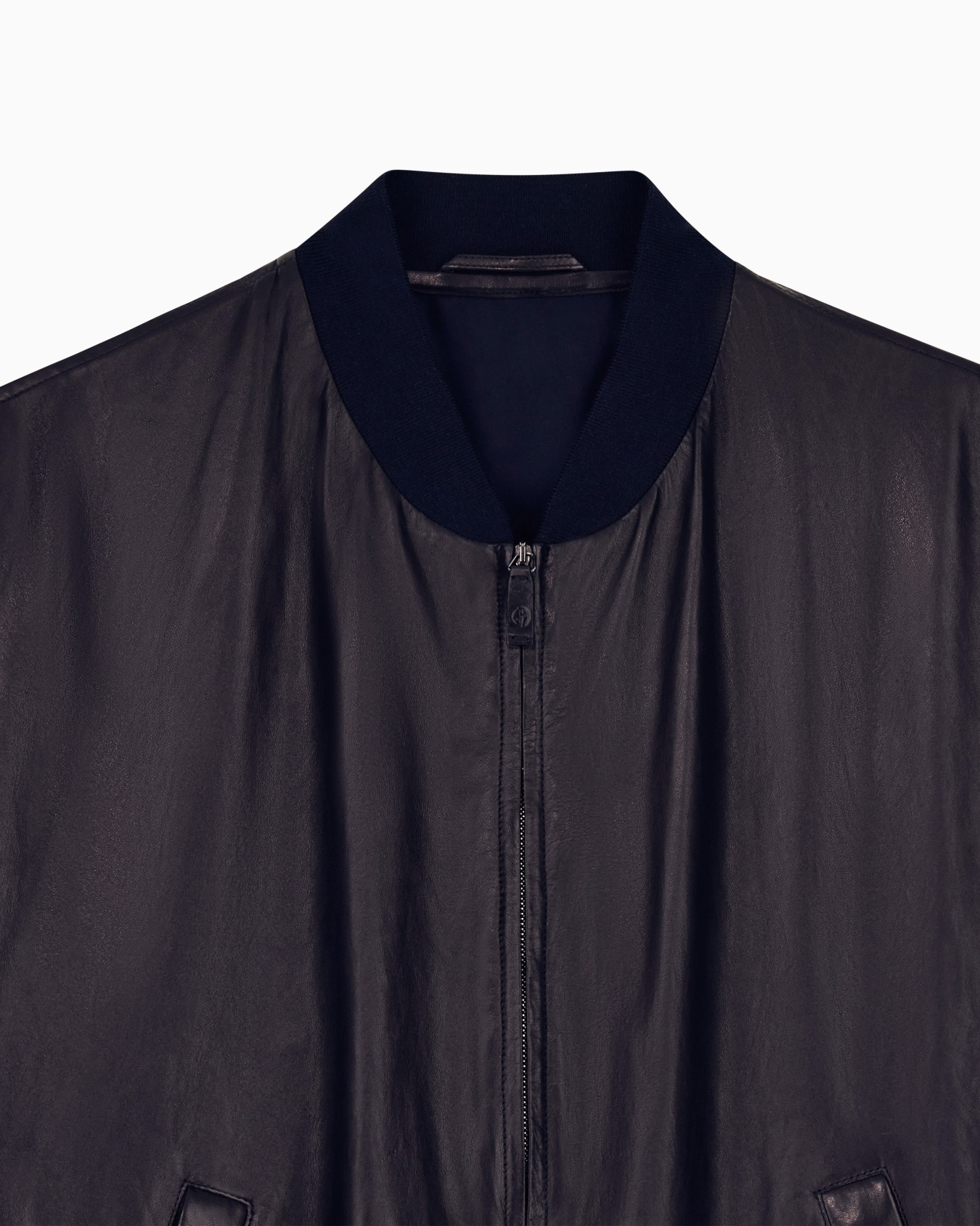 Blouson bimatière en cuir et soie avec des bords côtelés Diapositive 3