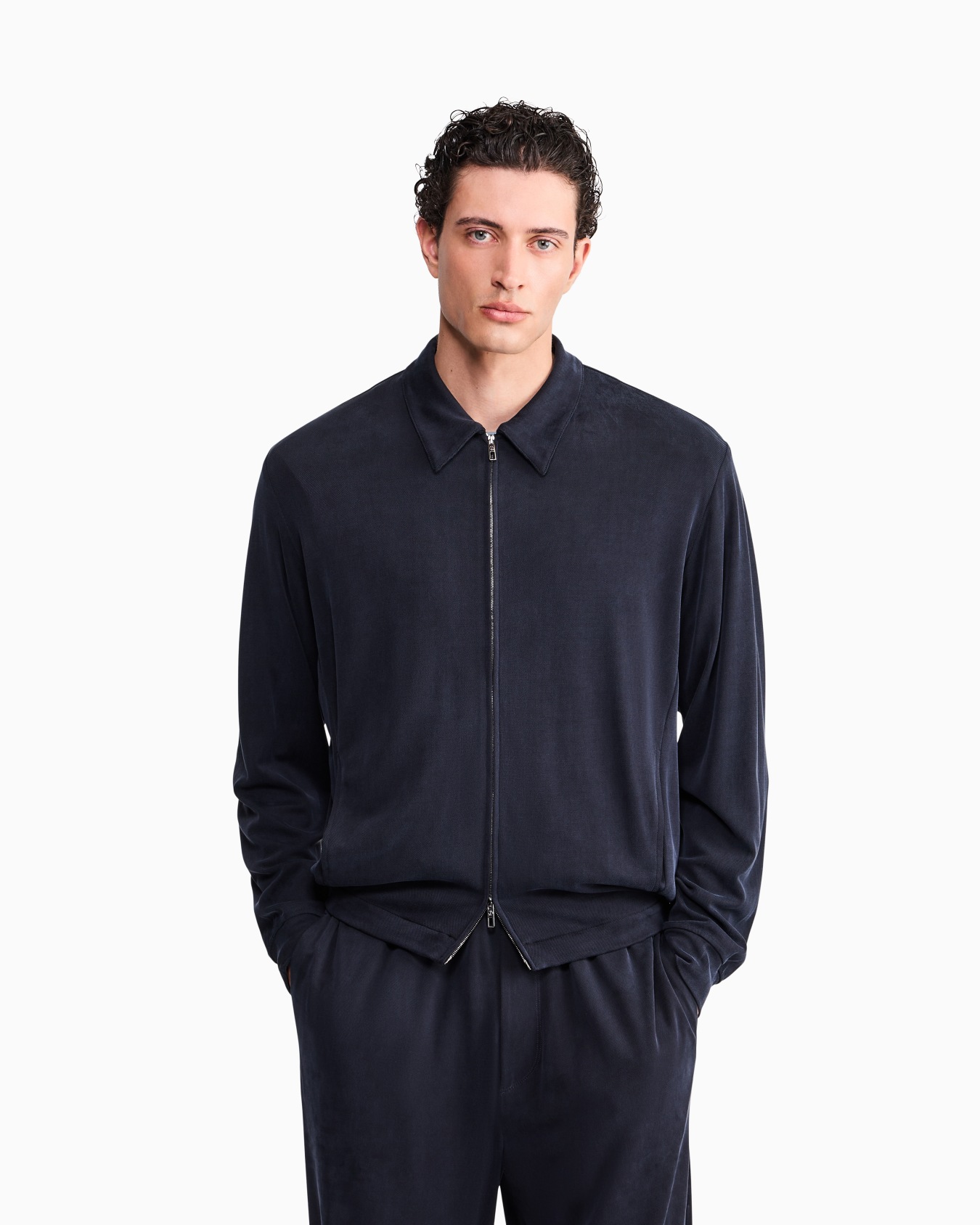 Blouson jacket regular fit in washed cupro-blend pique Slide 3