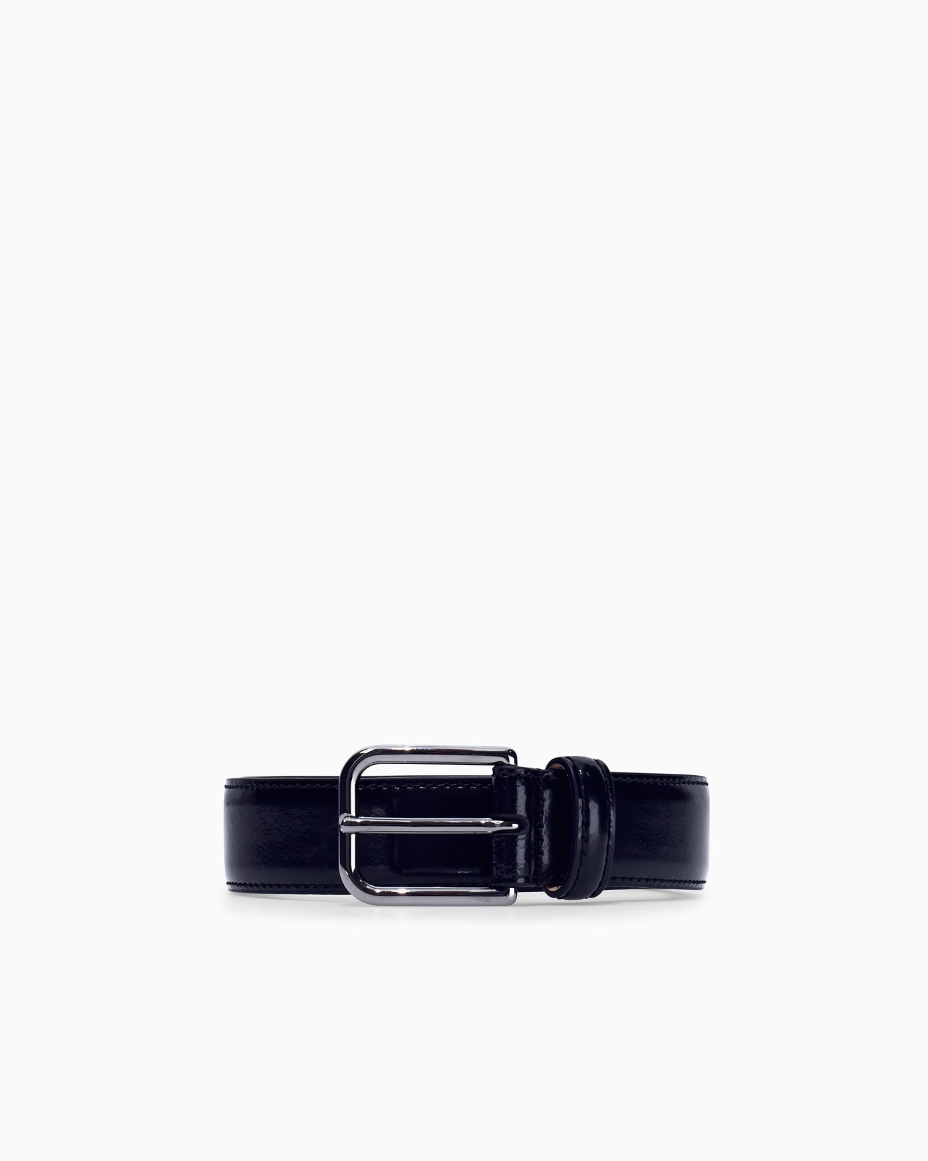 Tongue belt in brushed split leather with transfer coating Slide 0