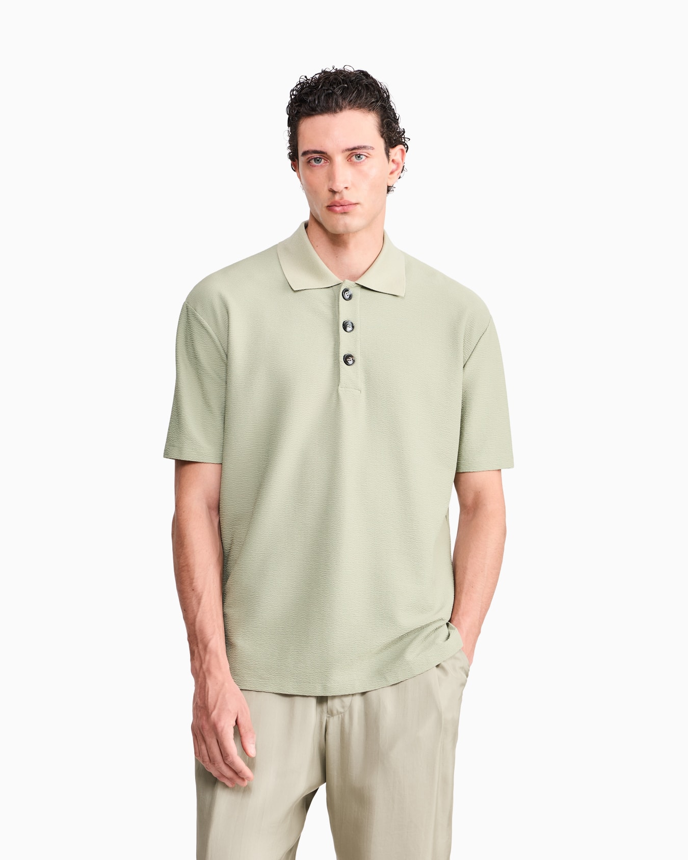 Polo shirt regular fit in technical seersucker Slide 3