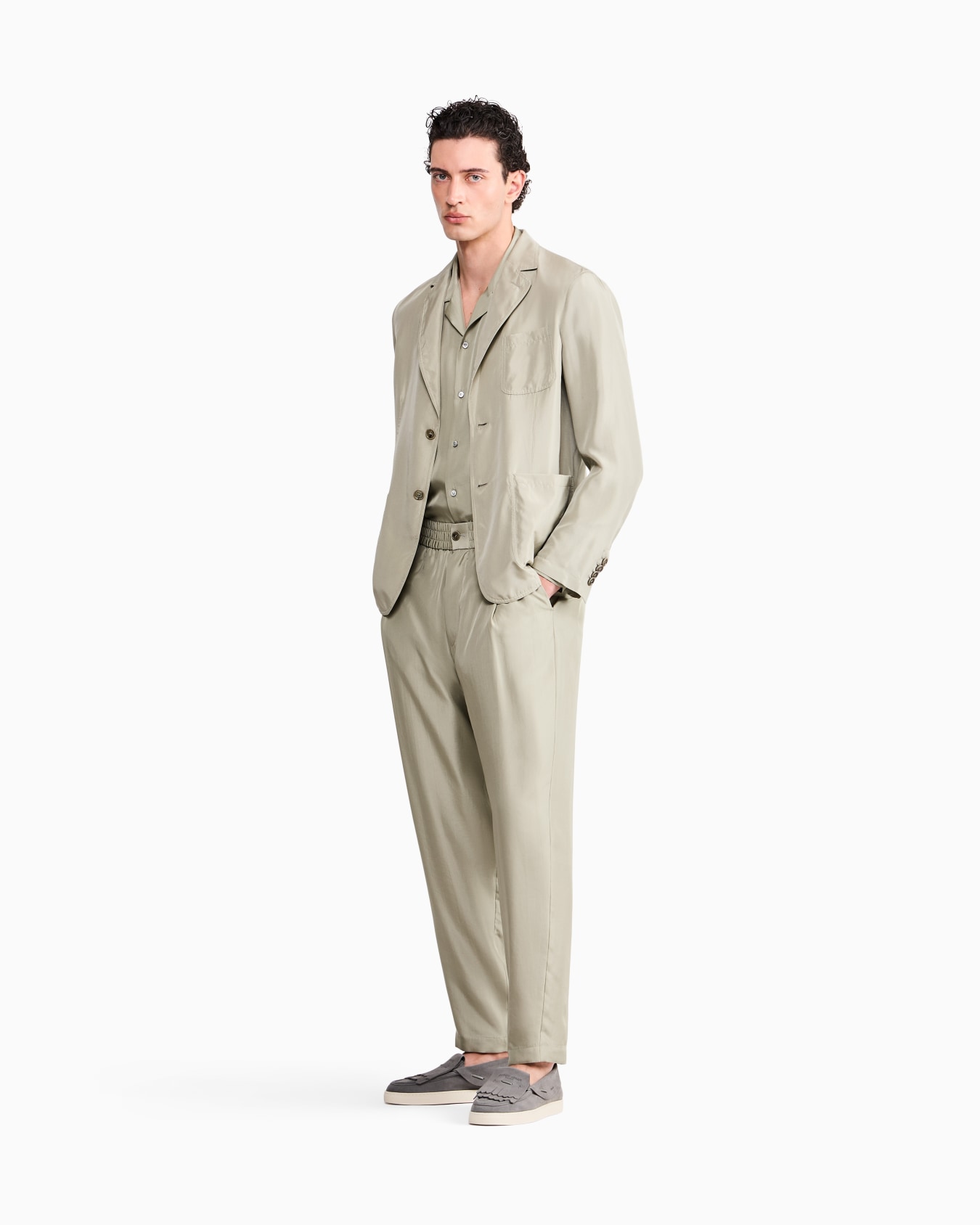 Pantalon coupe large en soie habotai unie Diapositive 1