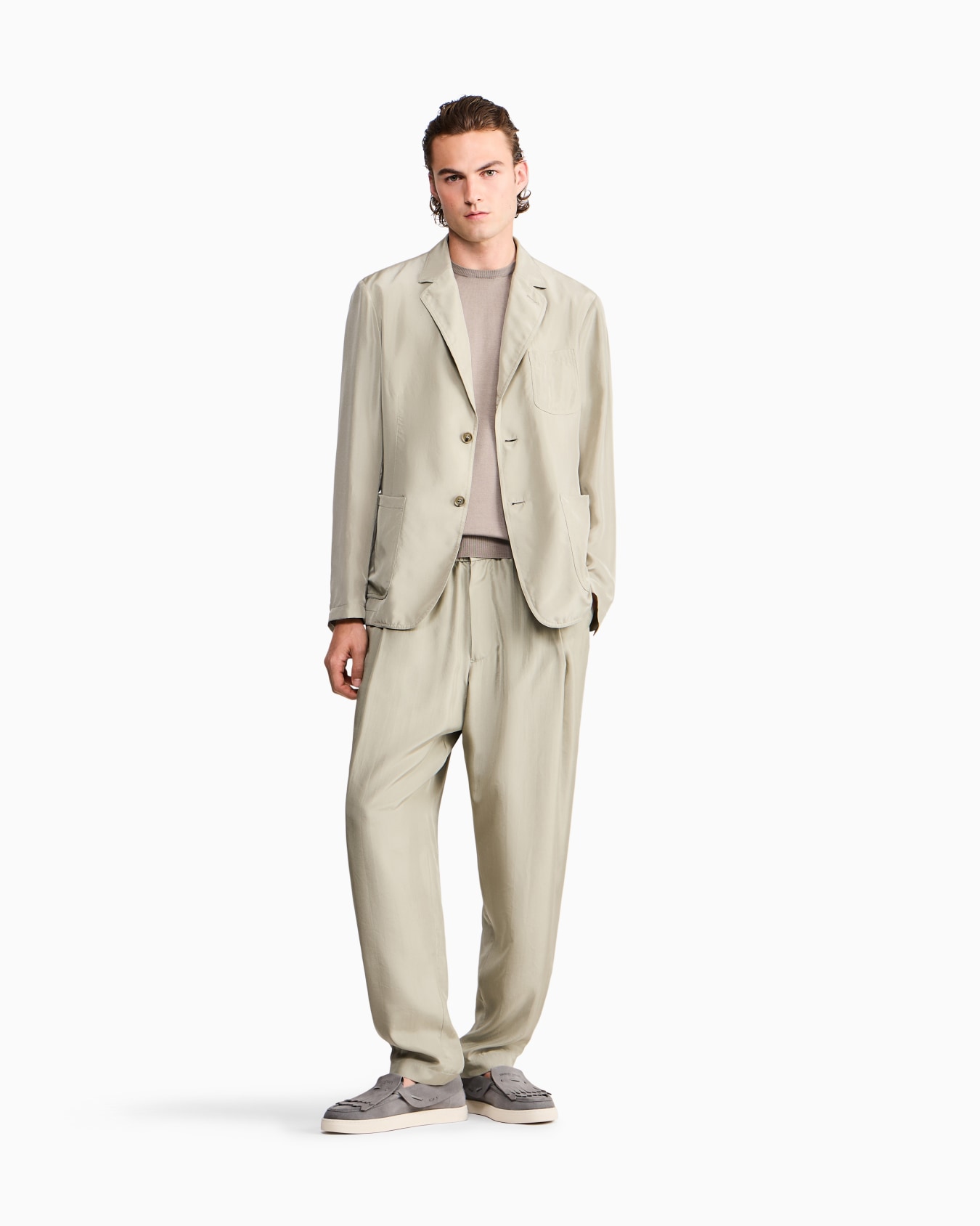 Sweater slim fit in plain knit silk and cotton Slide 1