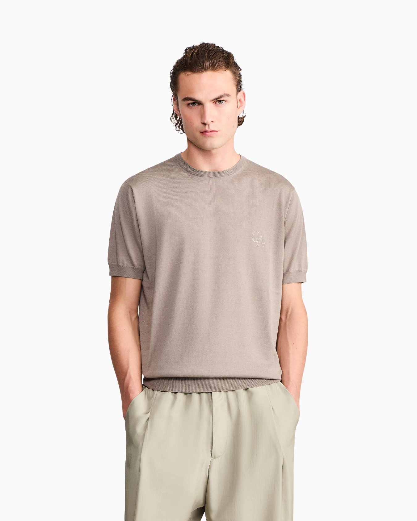 Sweater slim fit in plain knit silk and cotton Slide 3