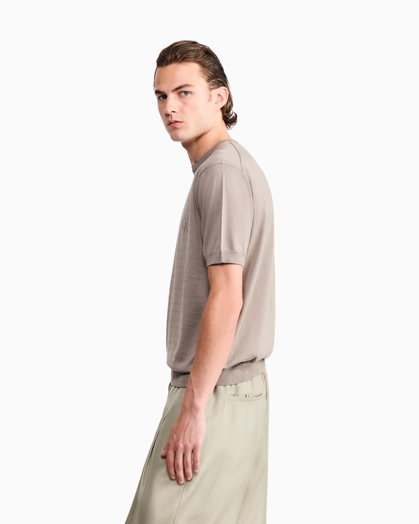 Sweater slim fit in plain knit silk and cotton Slide 7