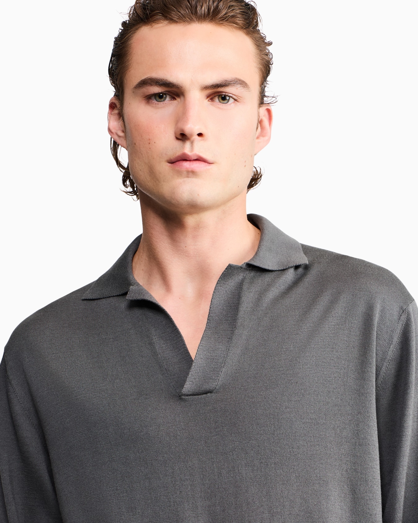 Sweater regular fit plain knit silk and cotton blend Slide 6