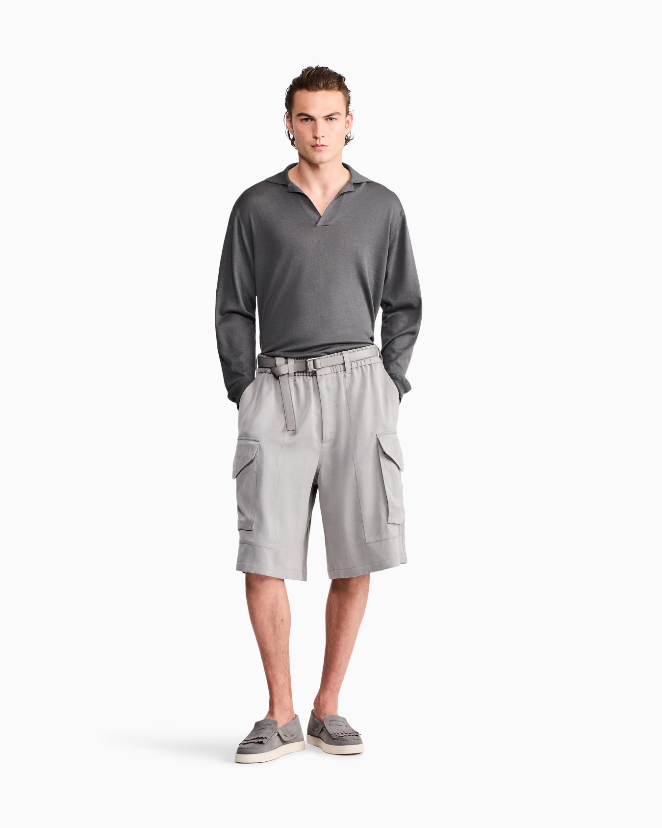 Sweater regular fit plain knit silk and cotton blend Slide 1