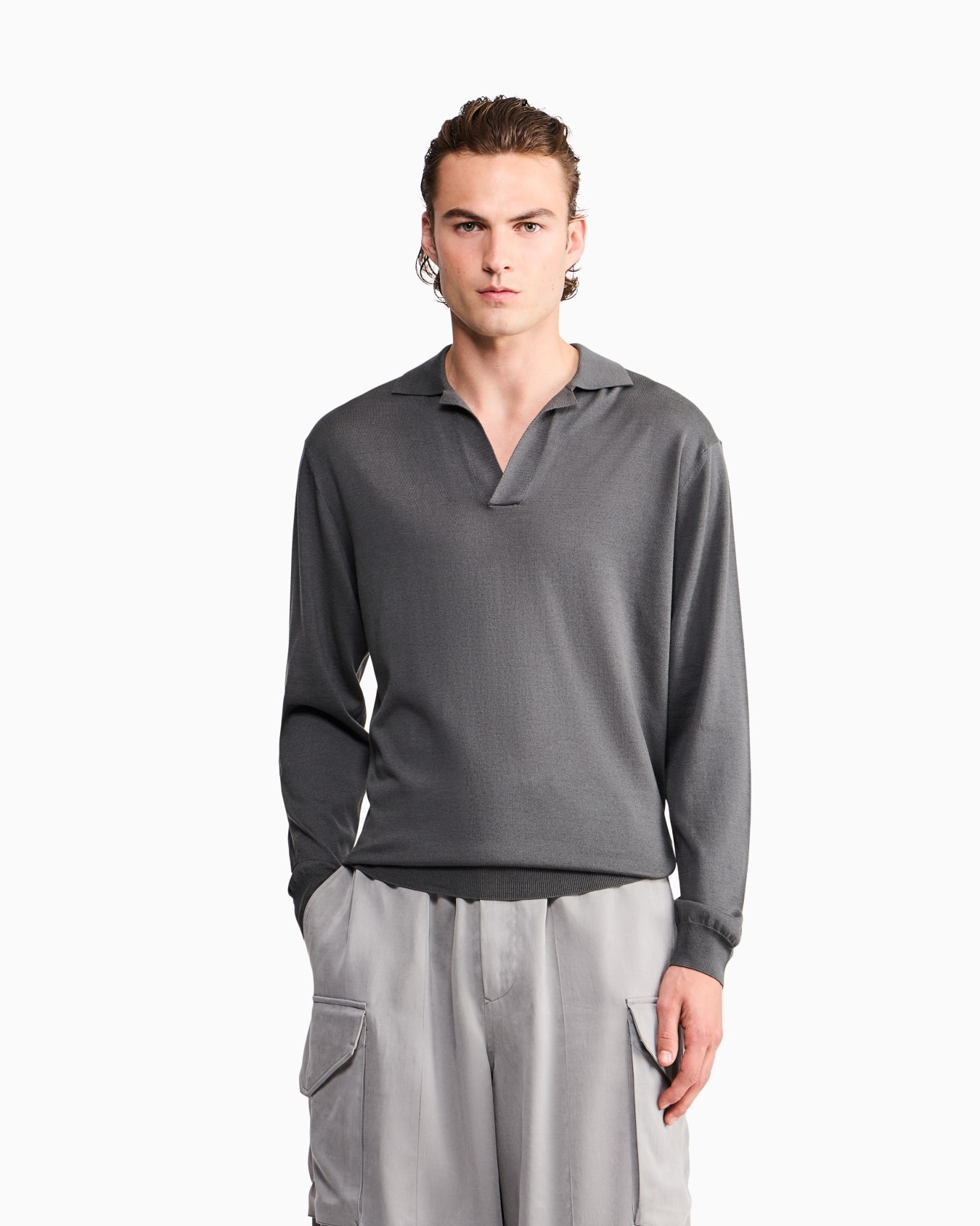 Sweater regular fit plain knit silk and cotton blend Slide 3