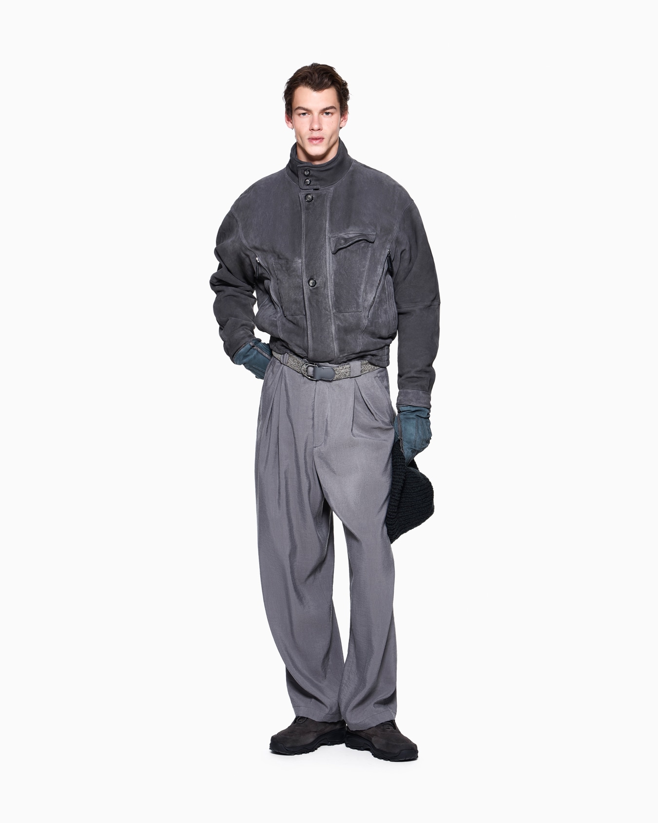 Oversized fit blouson jacket in leather with padding Slide 1