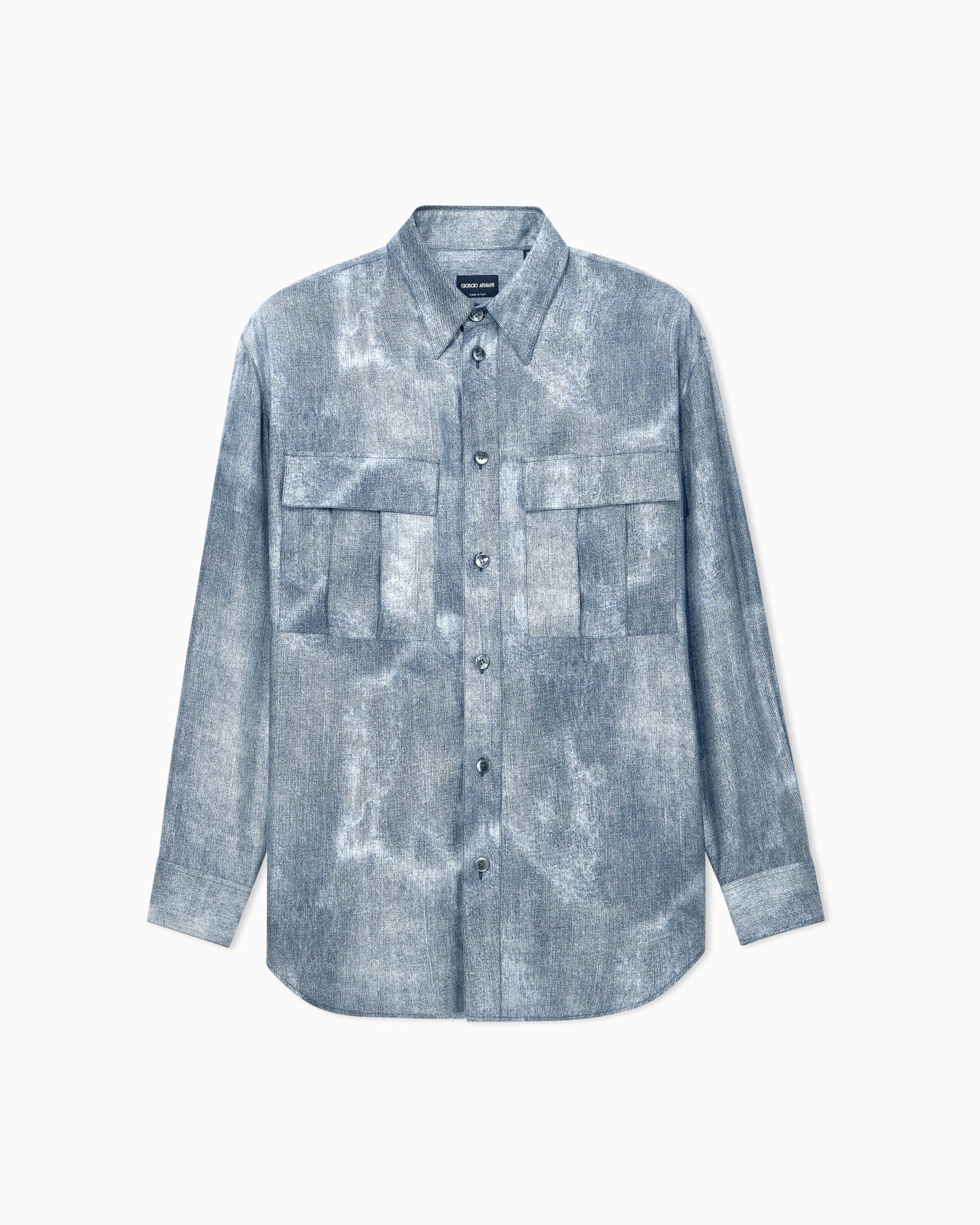 Shirt regular fit in silk twill with denim delavé effect Slide 0