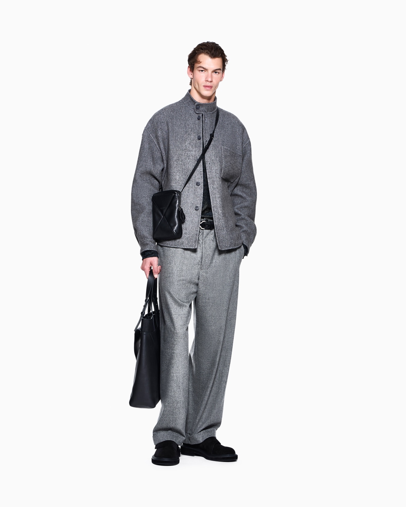 Oversized trousers in wool and cashmere with denim effect Slide 1