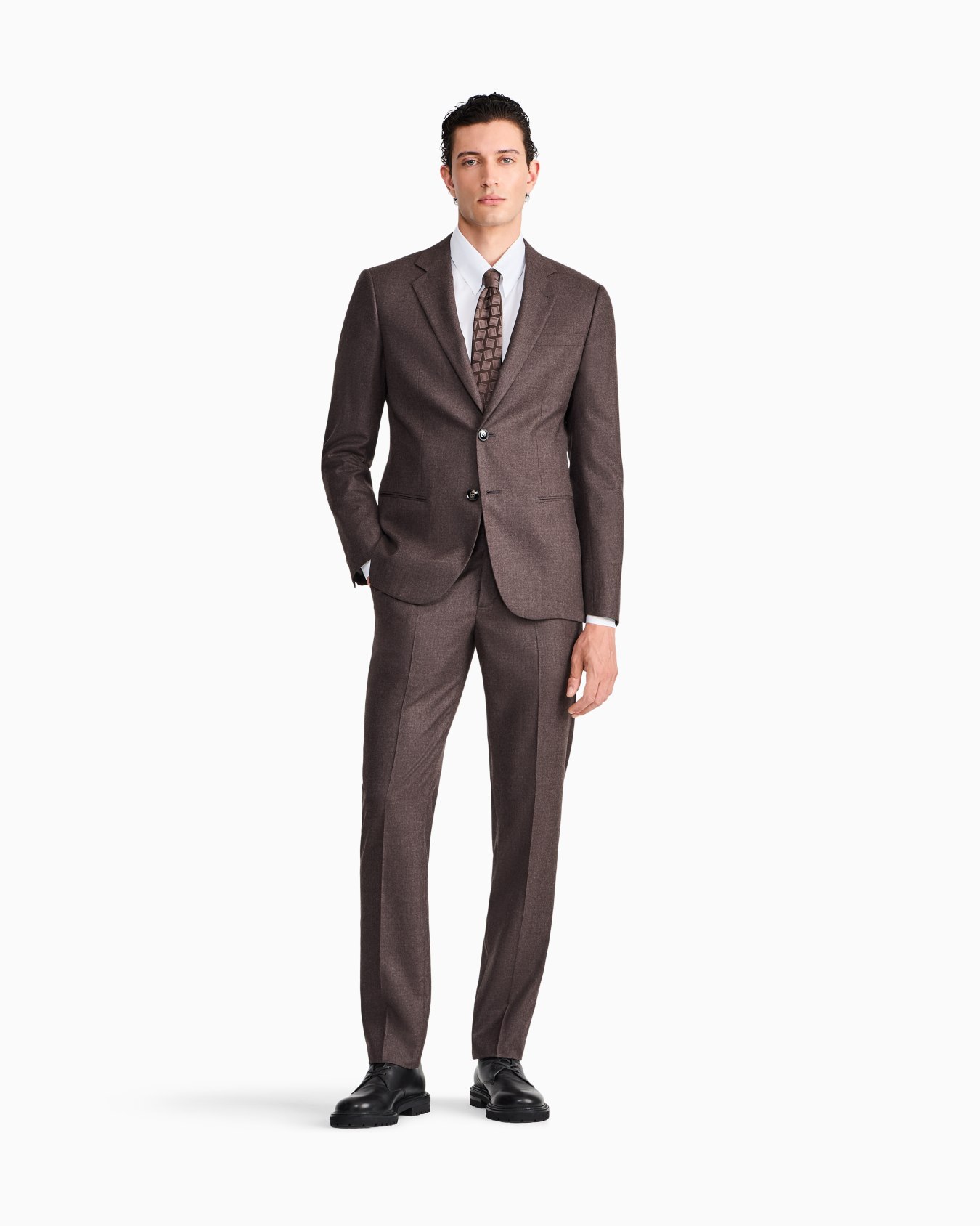 Slim-fit suit Soho in virgin wool flannel with peak lapels Slide 1