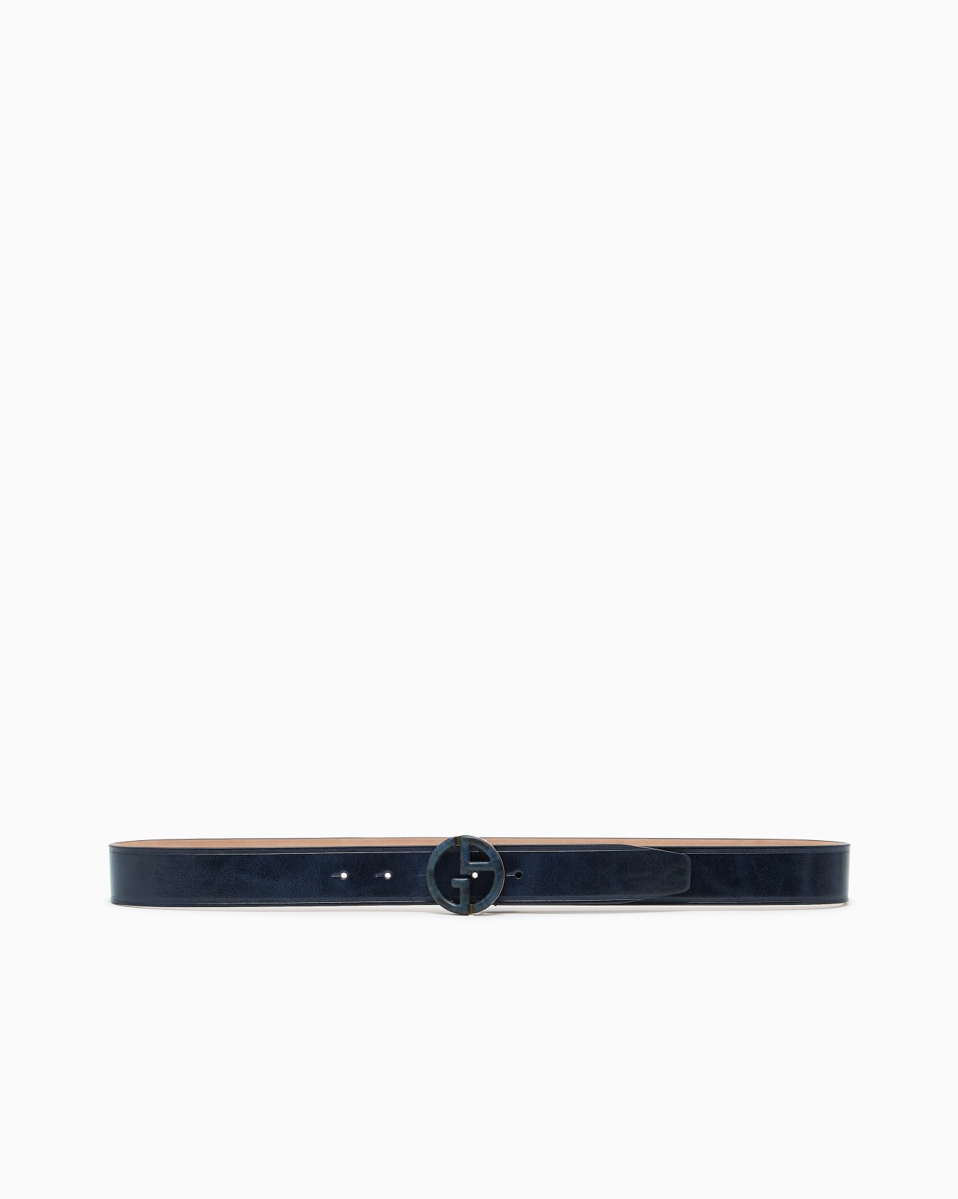 Cintura in pelle liscia con placca e logo Slide 2
