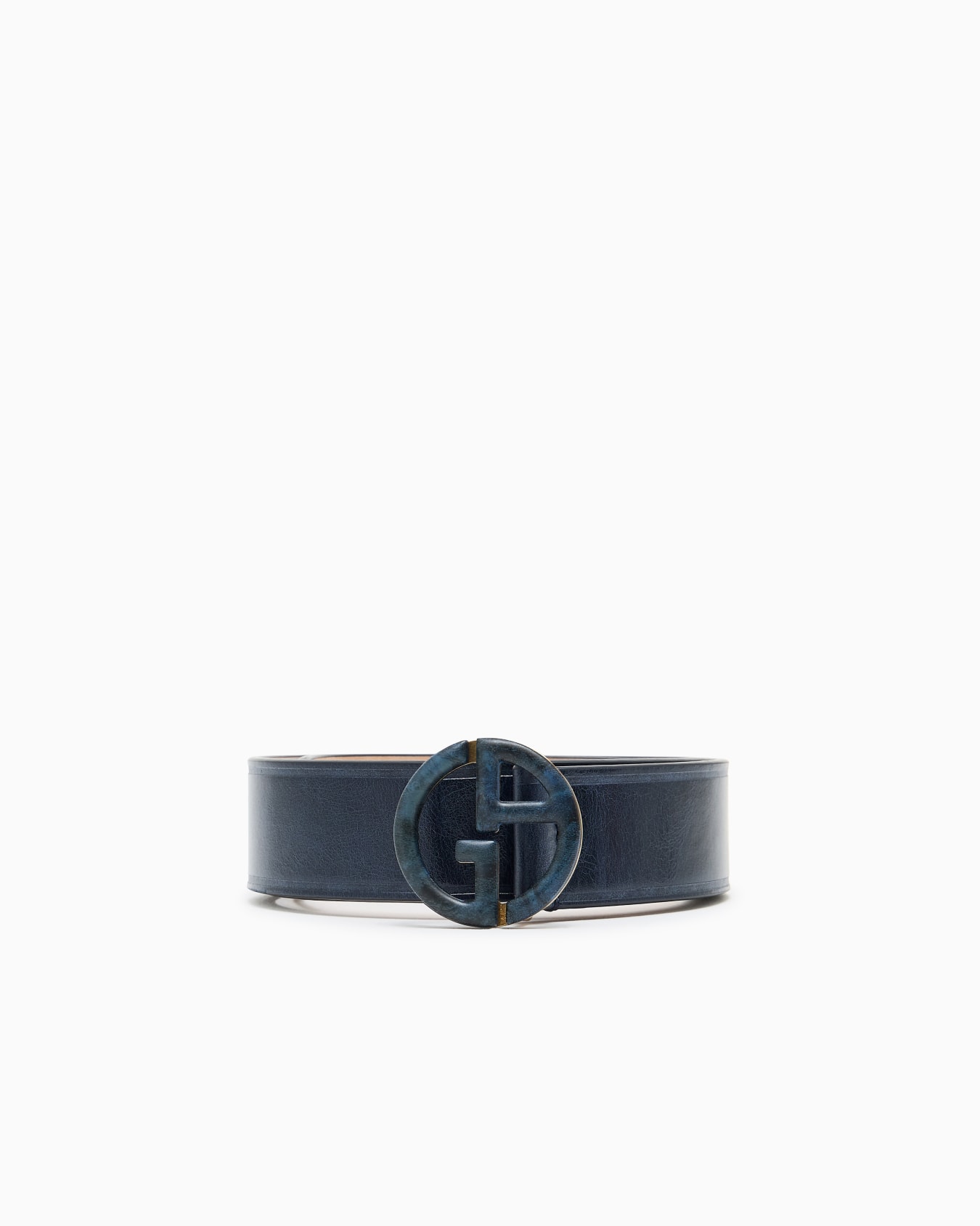Cintura in pelle liscia con placca e logo Slide 0