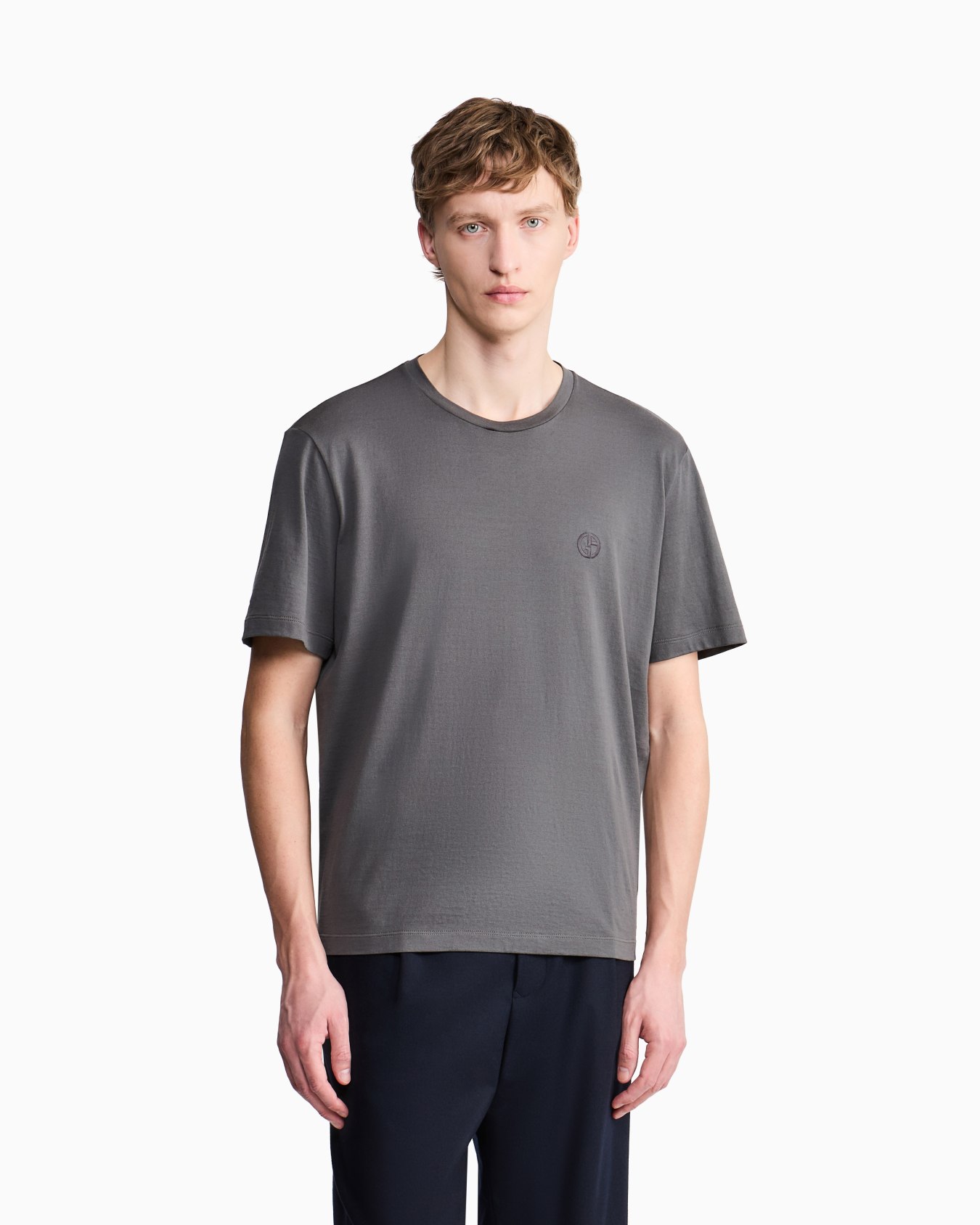 T-shirt à col rond en jersey de coton avec logo brodé Diapositive 3