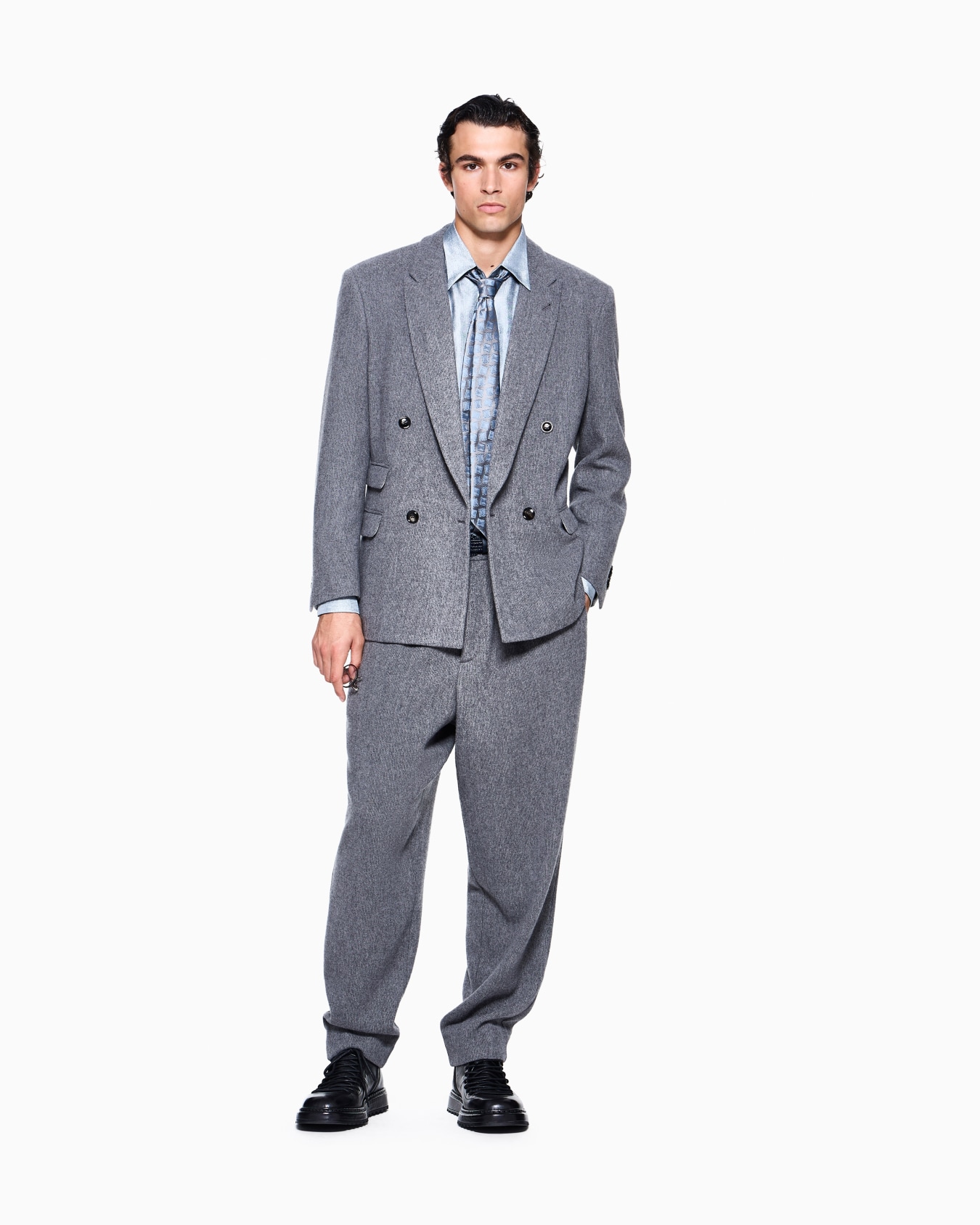 Shirt regular fit in silk twill with delavé denim effect Slide 1